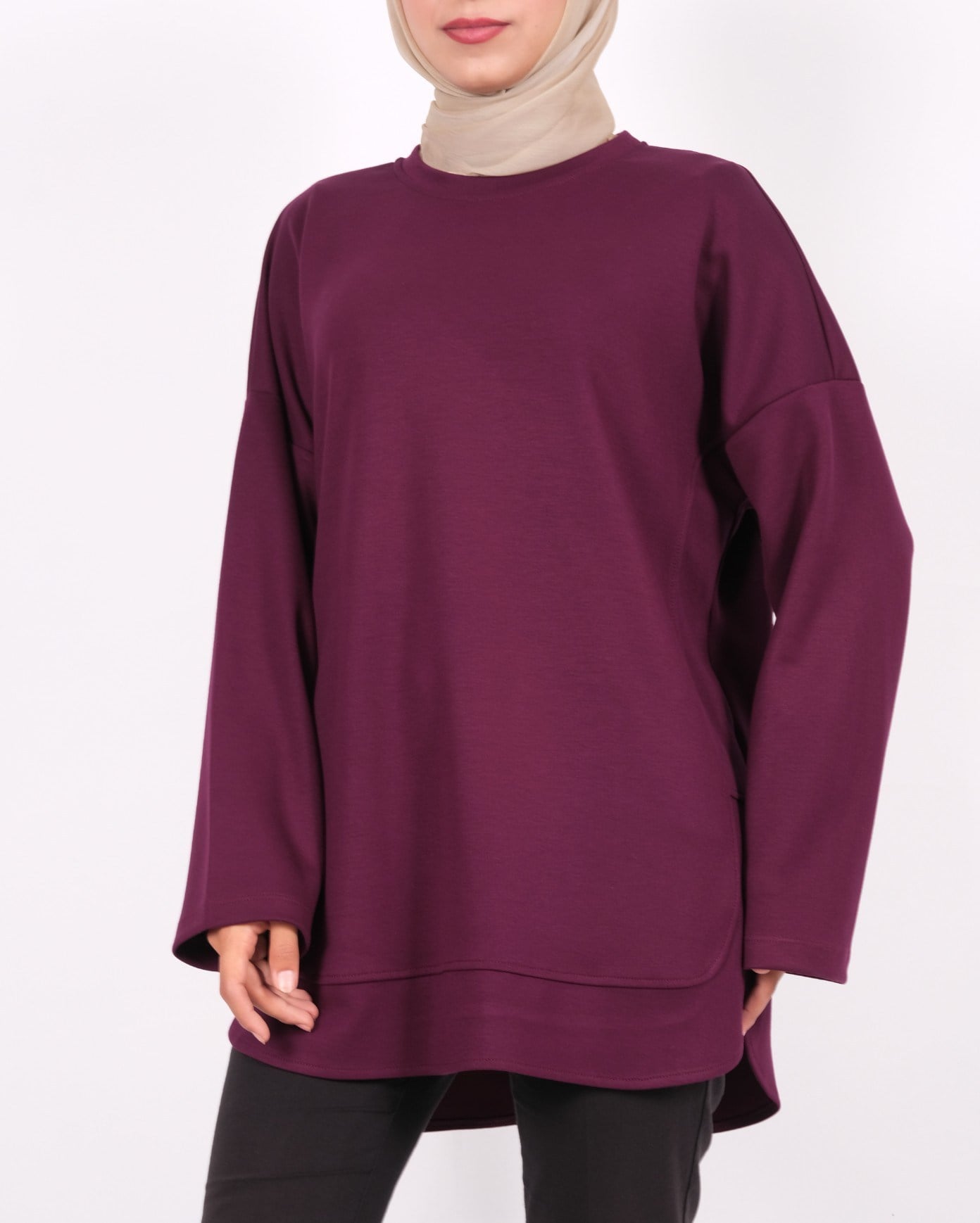 Eteği Oval Kesim Yırtmaçlı Oysho Sweat -Mürdüm