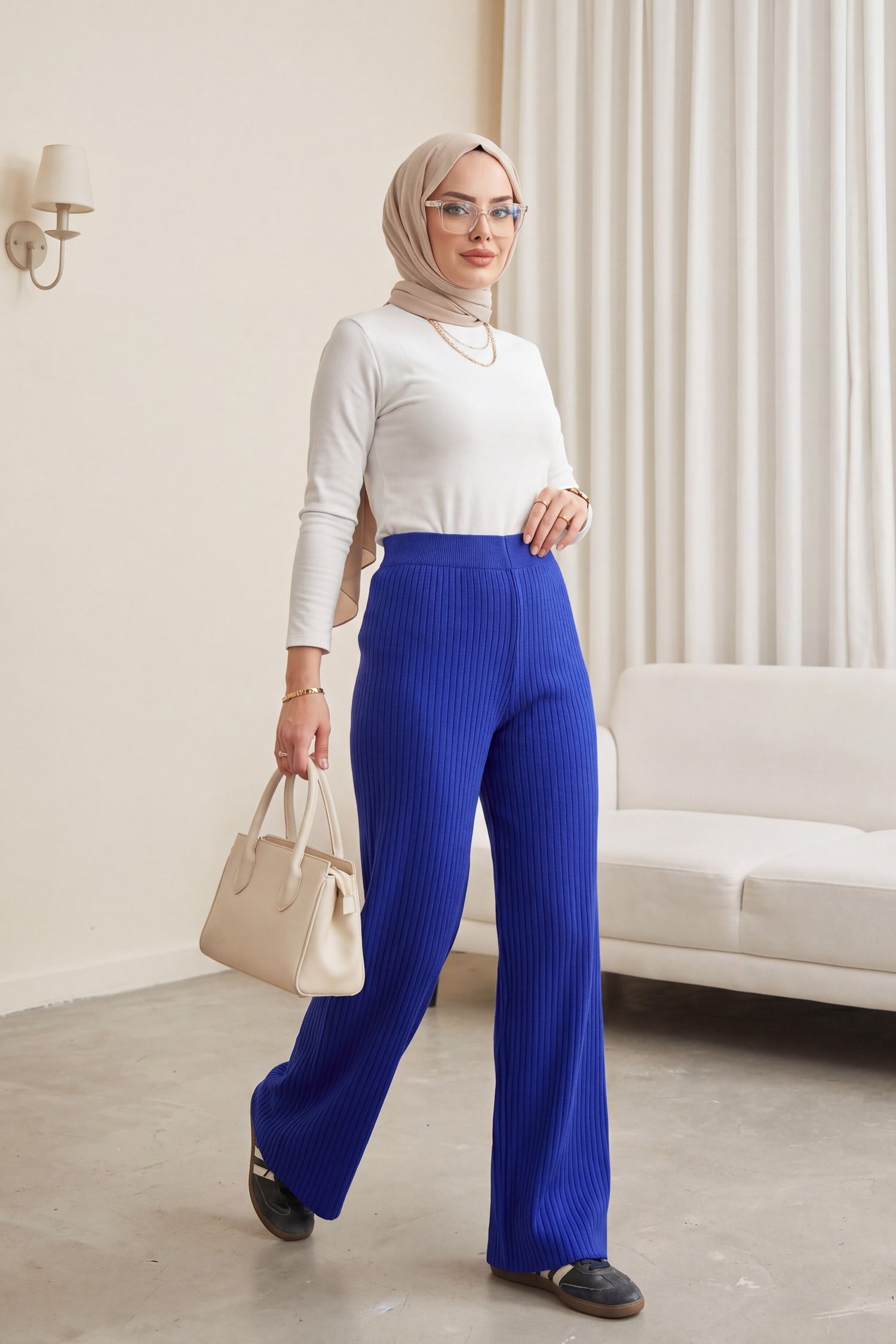 Fitilli Triko Pantolon -Saks
