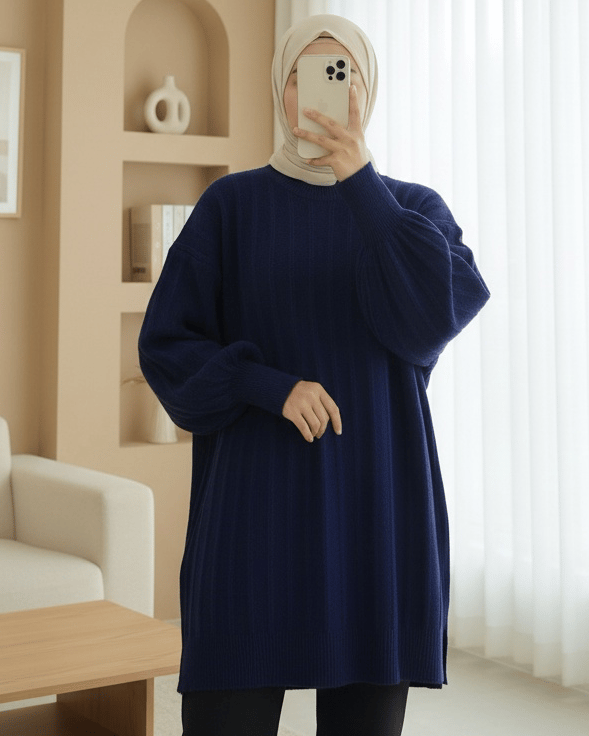 Fitilli Yırtmaçlı Yumoş Triko Tunik -Laci
