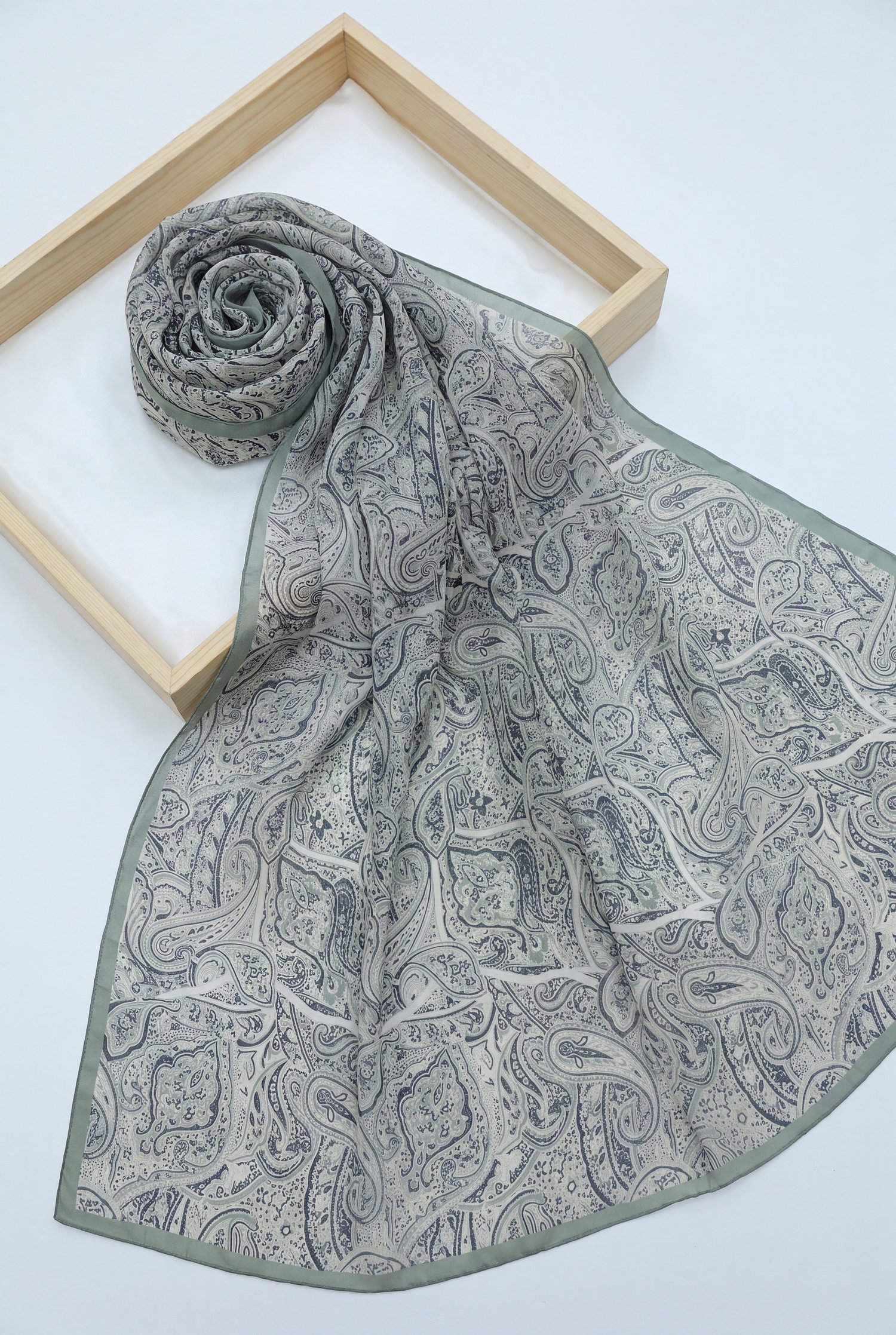 Geleneksel Floral Desenli Coton Şal  -Çağla Yeşili