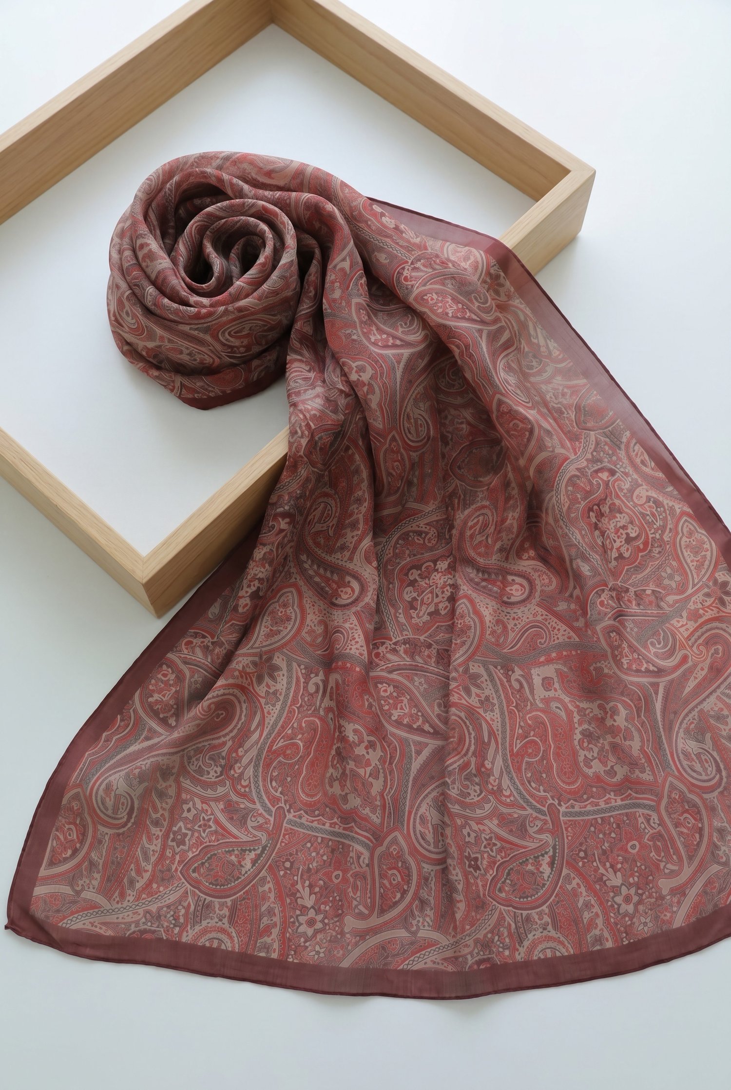 Geleneksel Floral Desenli Coton Şal -Bordo
