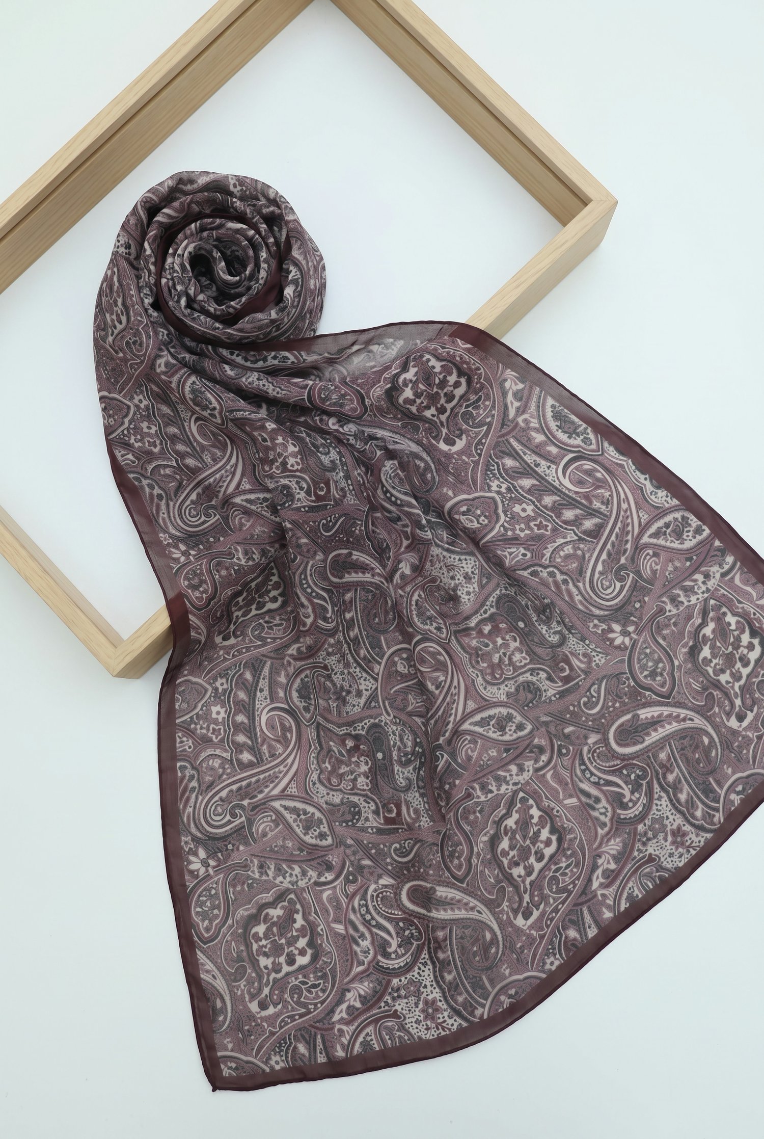 Geleneksel Floral Desenli Coton Şal -Mürdüm