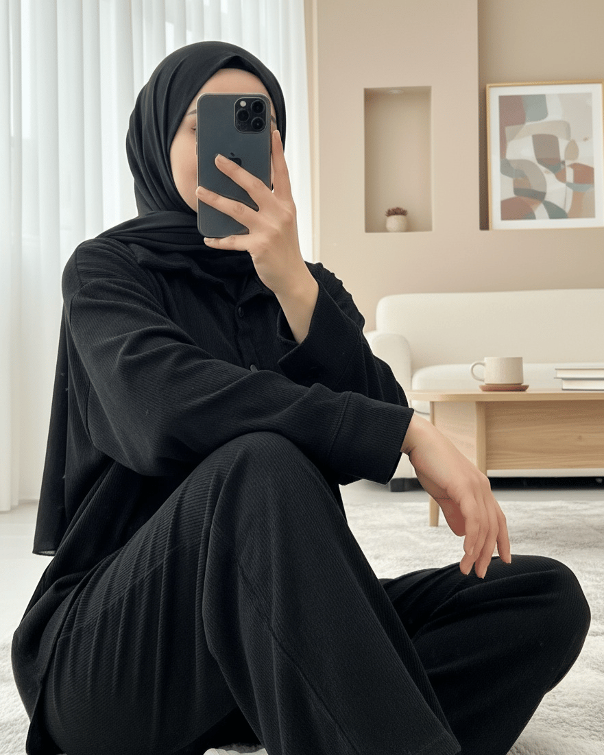 Gömlek Pantolon İkili Kadife Takım -Siyah