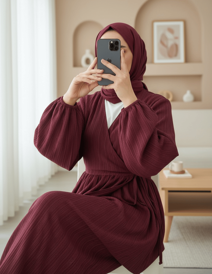 İçten Bağlamalı Tunik Bol Paça Pantolonlu Takım -Bordo