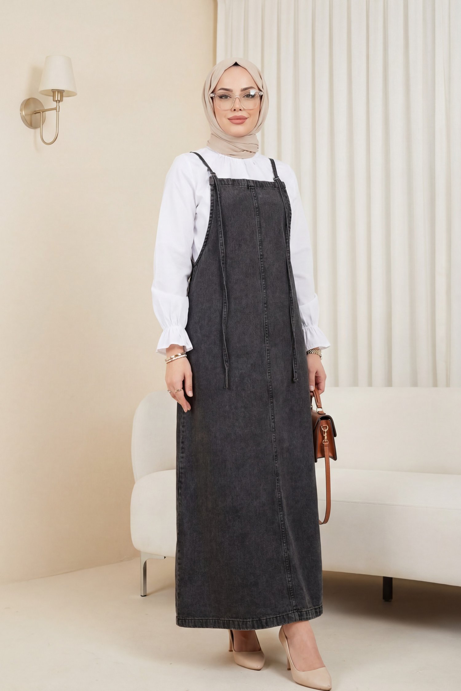 İnce Askılı Kot Jile   -Füme