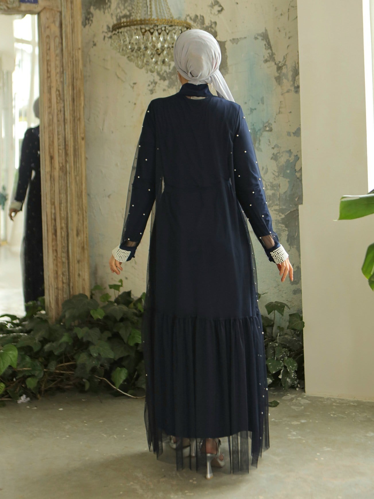 İnci Detaylı Kuşaklı İkili Abaya  -Laci