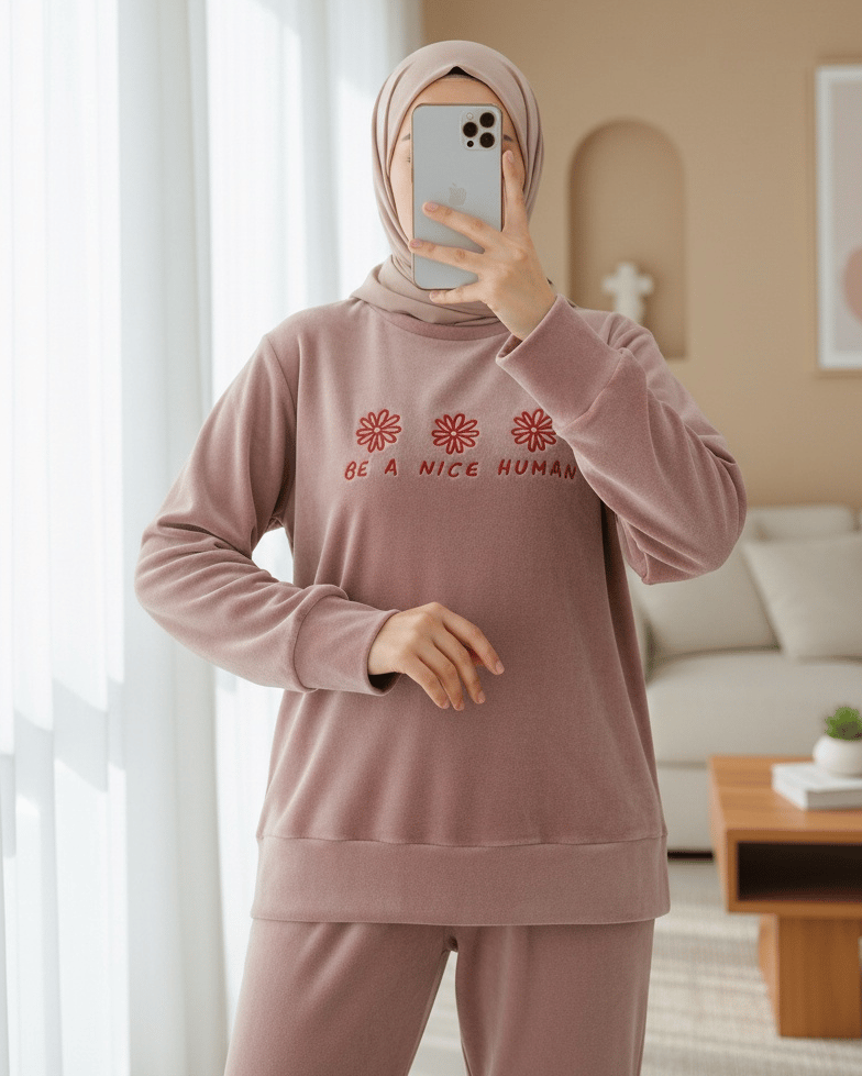 Kabartma Yazılı Fransız Kadife Pijama Takımı -G.Kurusu