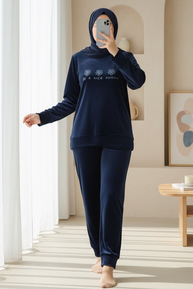 Kabartma Yazılı Fransız Kadife Pijama Takımı -Laci