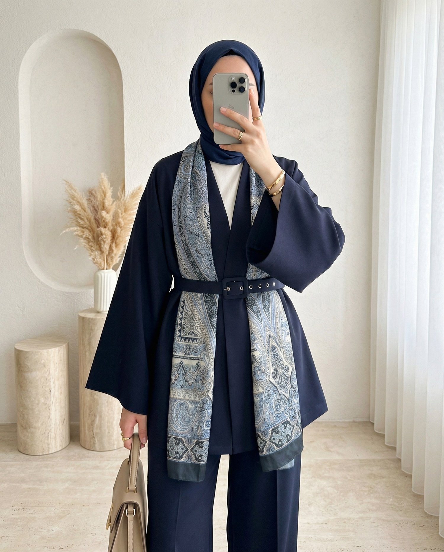 Kemerli Pantolonlu Kimono Takım  -Laci