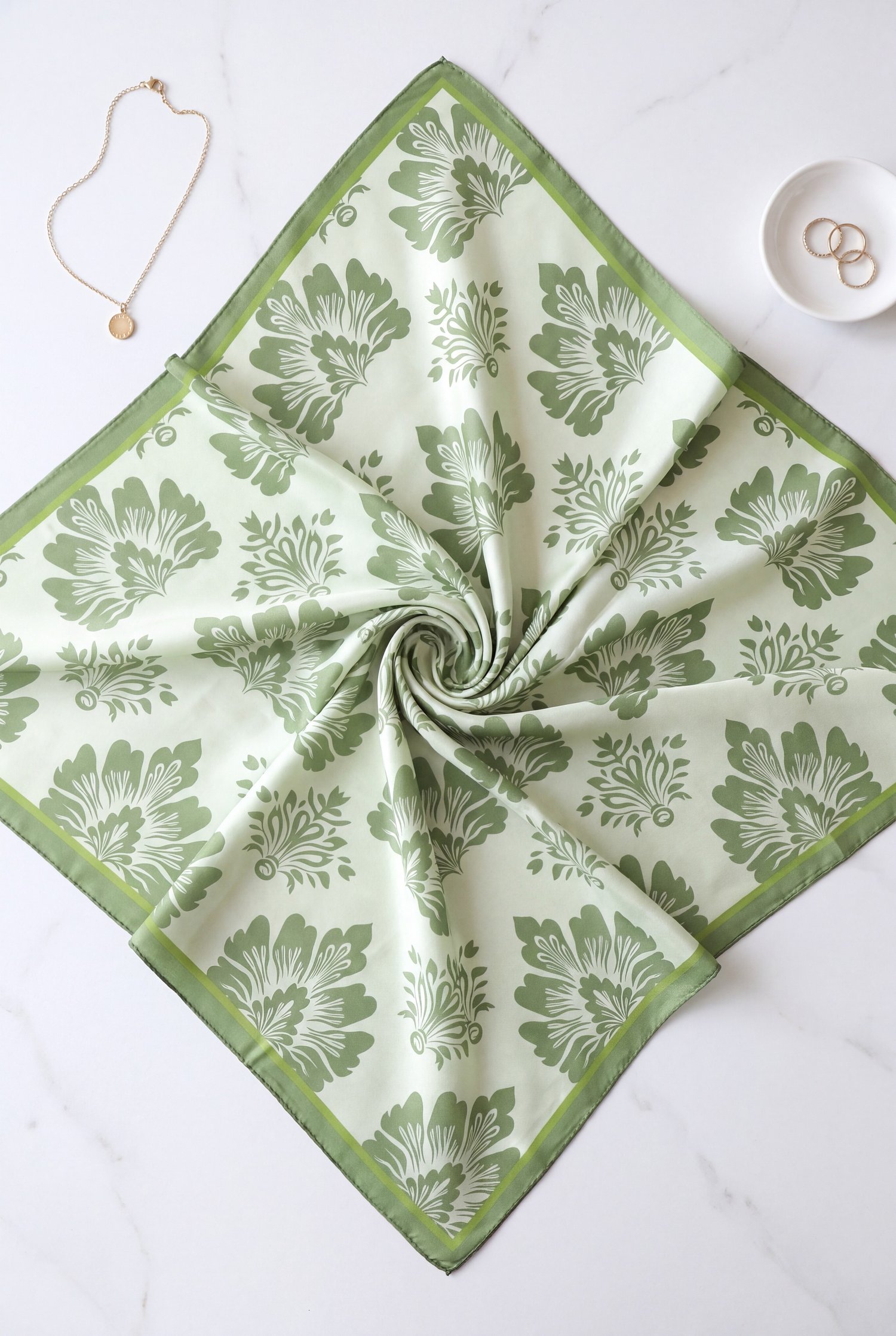 Klasik Damask Desenli Soft Eşarp -Koyu Yeşil