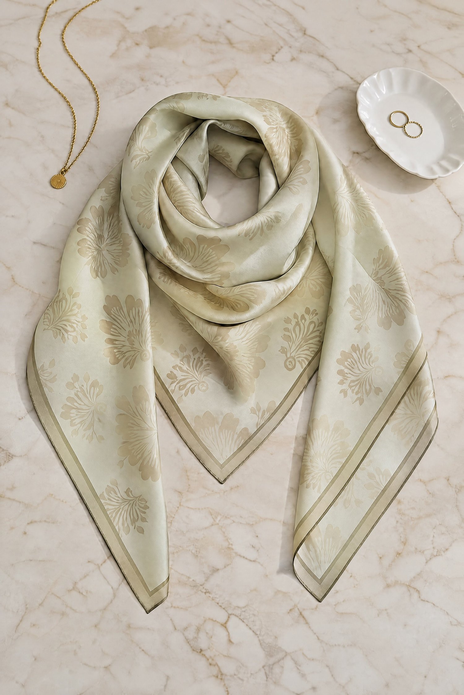 Klasik Damask Desenli Soft Eşarp -Vizon