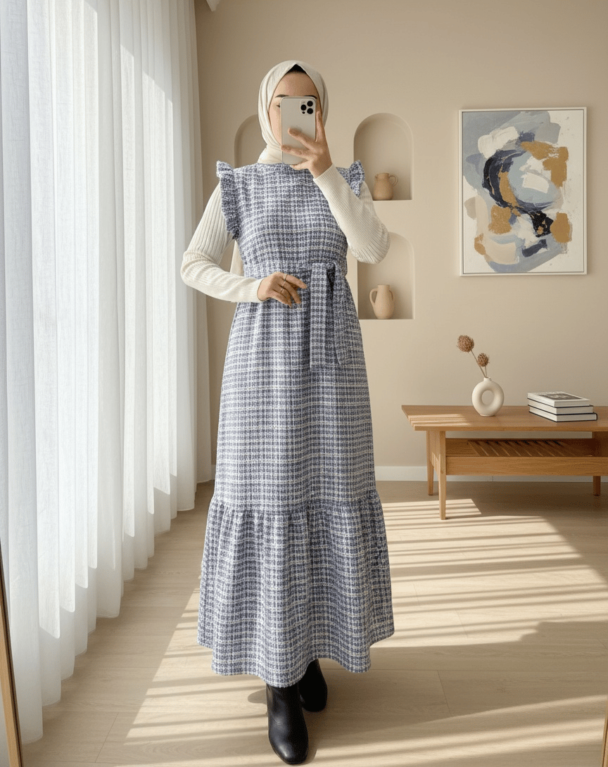 Kolları Fırfırlı Kemerli Tuvit Jile  -Saks