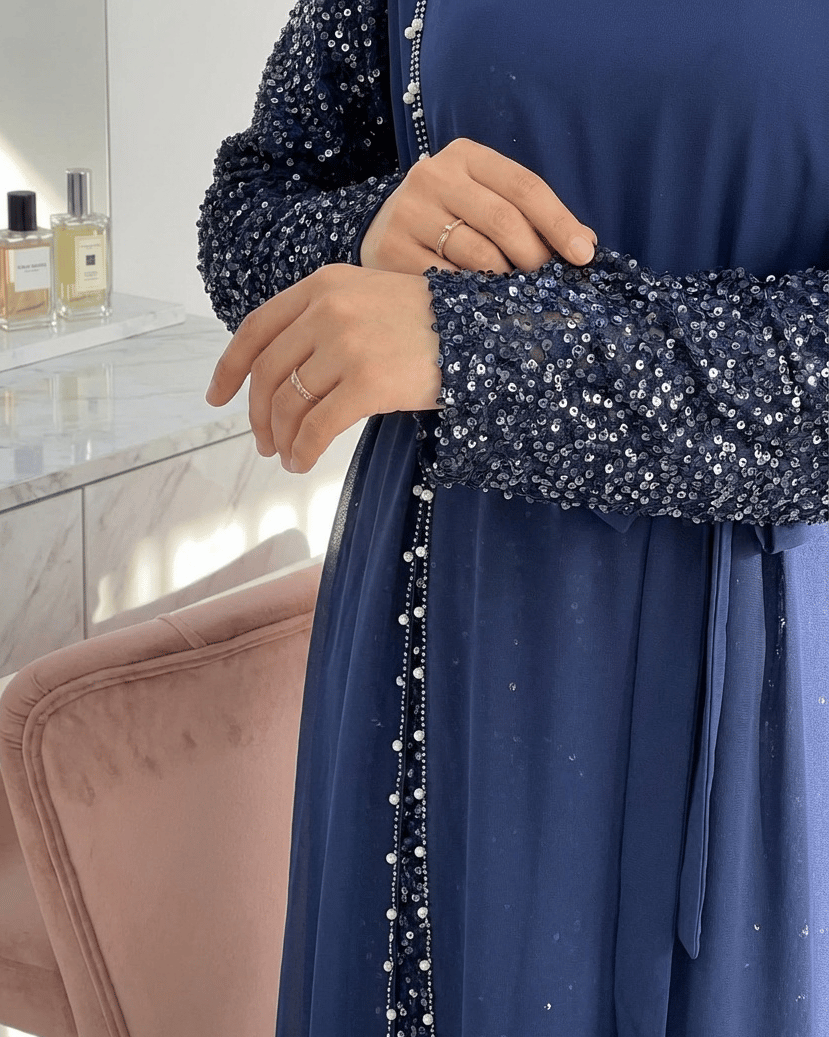 Kolları Pul Payet Kemerli Şifon Abiye  -Laci