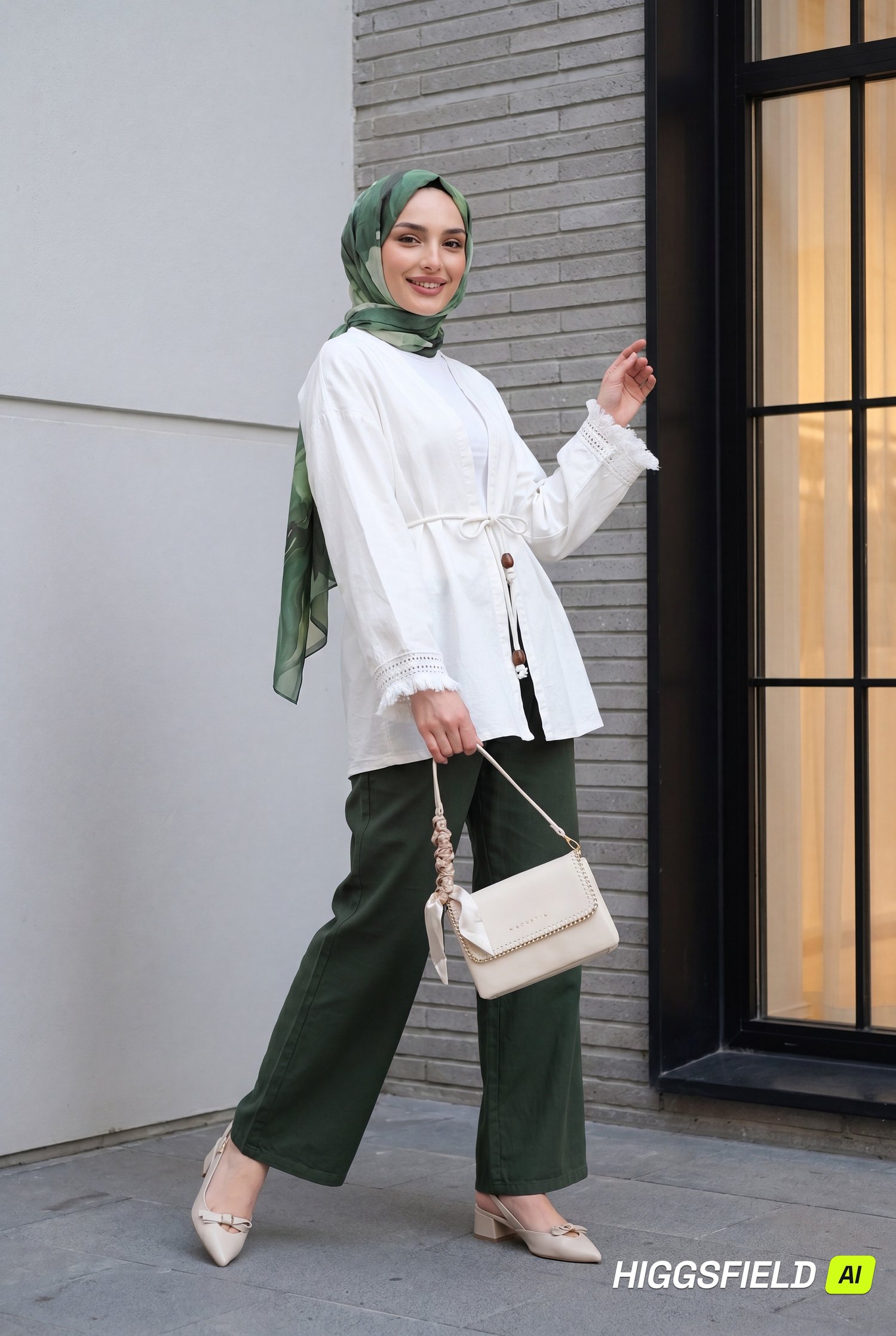 Kolları Püsküllü Beli Kemerli Keten Kimono -Ekru