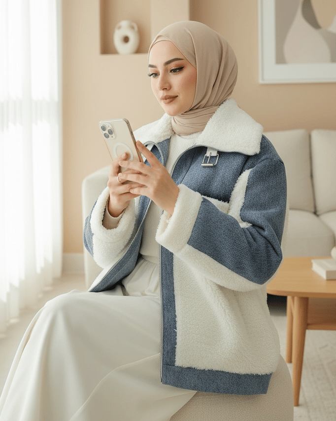 Kot Detaylı Astarlı Cepli Peluş Mont -Beyaz
