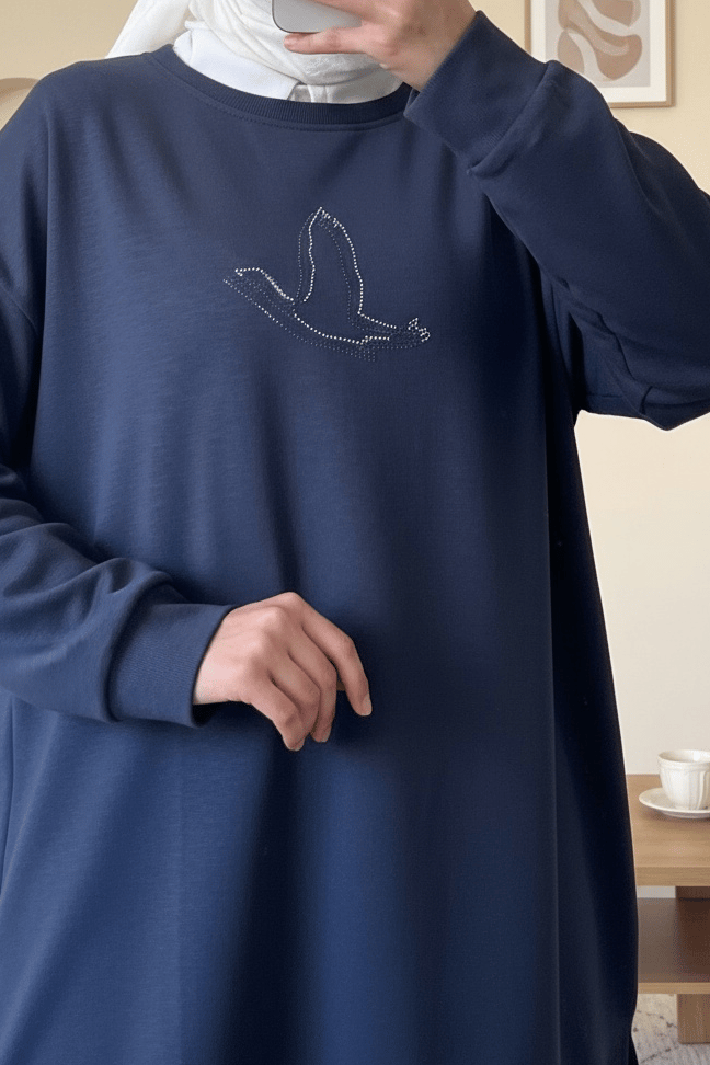 Kuş Desenli Taşlı Oysho Tunik   -Laci