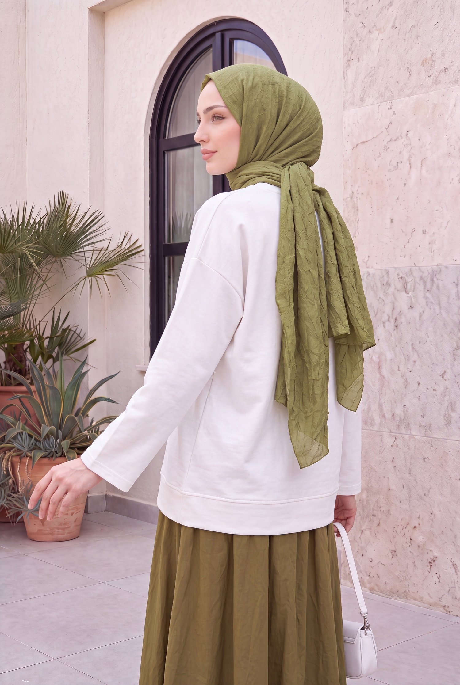 Matcha Baskılı Bisiklet Yaka Oversize 2 İplik Penye Sweatshirt -Ekru