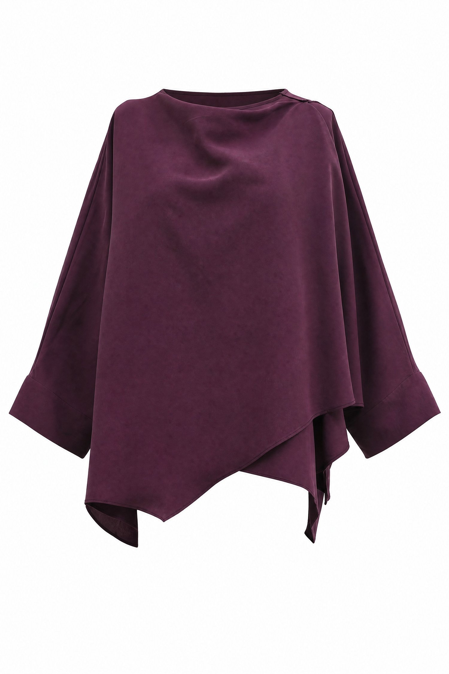 Omuzu Düğmeli Yarasa Kol Modal Kimono Panço -Mürdüm