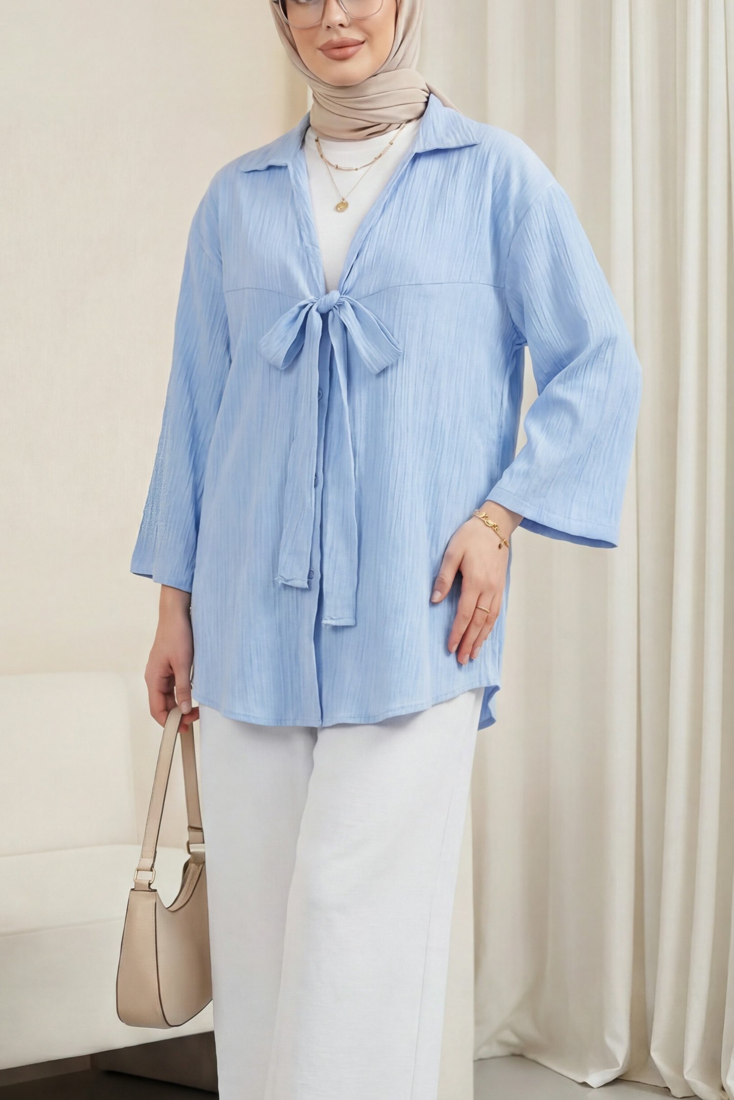 Önden Bağlamalı Krınkıl Kimono -Bebe Mavi