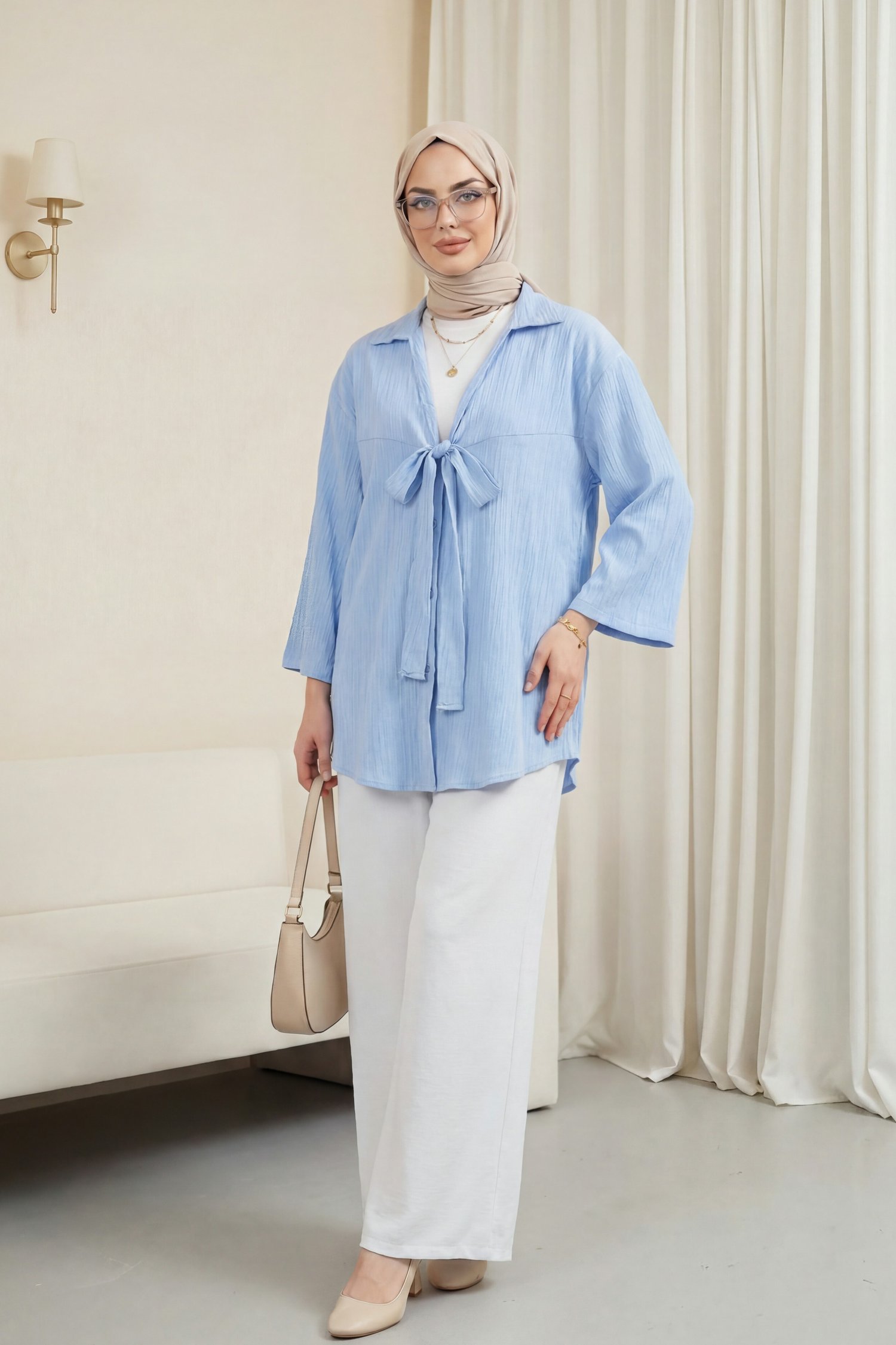 Önden Bağlamalı Krınkıl Kimono -Bebe Mavi