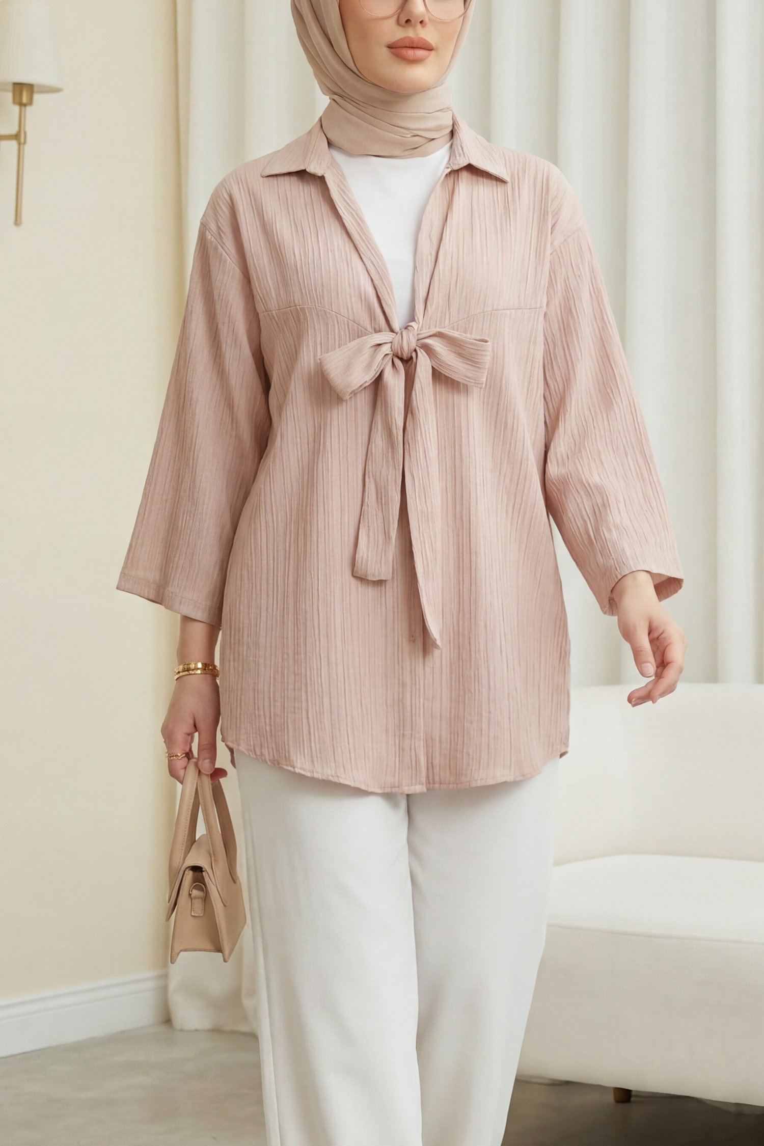 Önden Bağlamalı Krınkıl Kimono -Somon