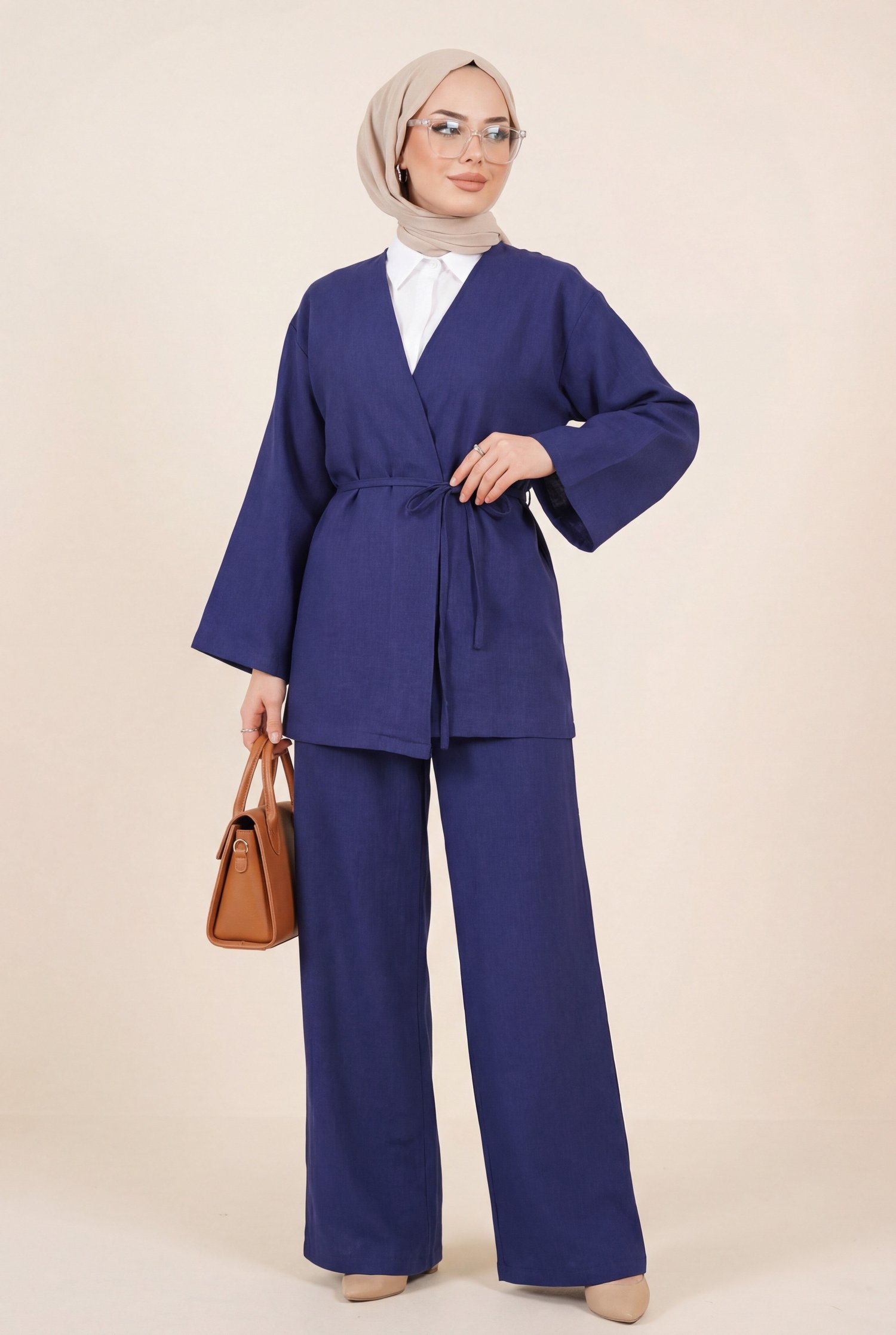 Önden Bağlamalı Pantolonlu Kimono Takım -Laci