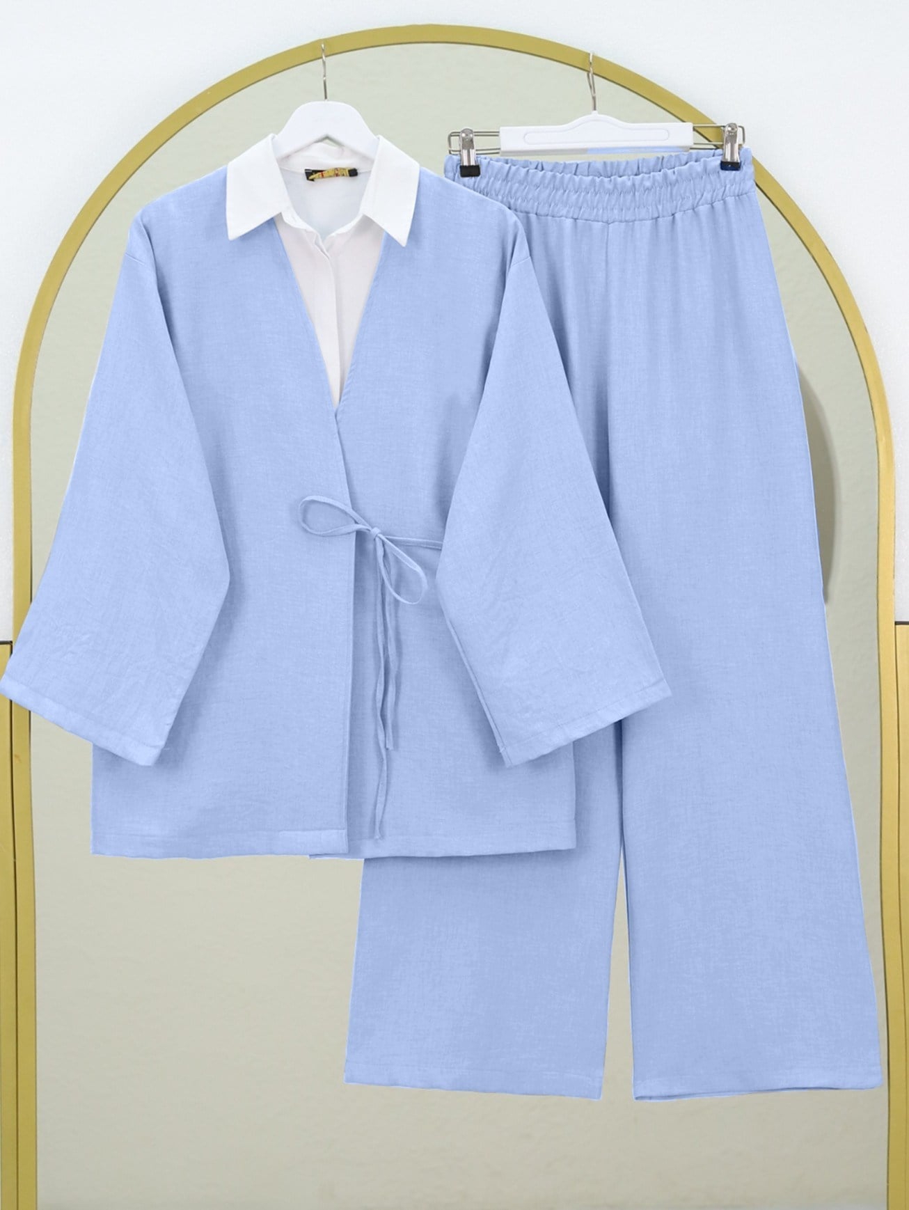 Önden Bağlamalı Pantolonlu Kimono Takım   -Bebe Mavi
