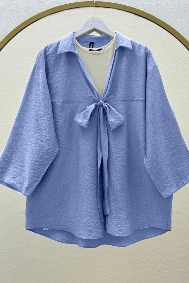 Önden Bağlamalı Yazlık Kimono -Mavi