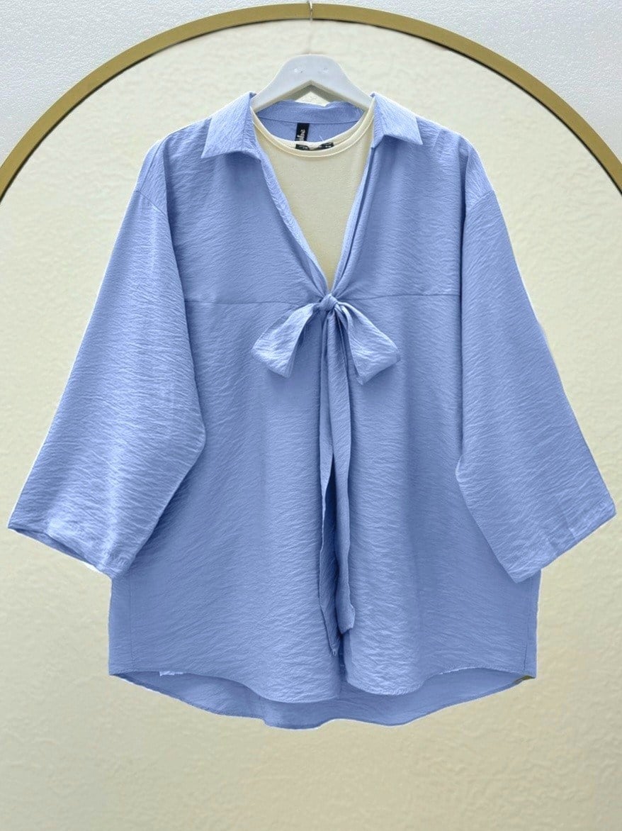 Önden Bağlamalı Yazlık Kimono -Mavi