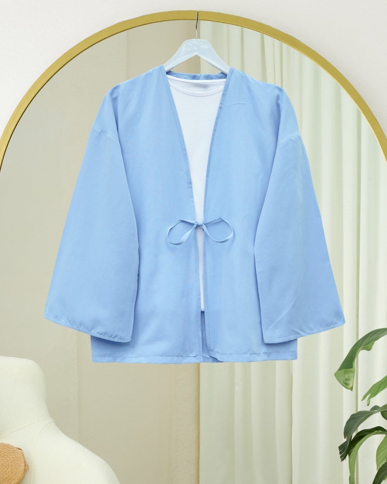 Önü Bağcıklı Poplin Kimono -Bebe Mavi