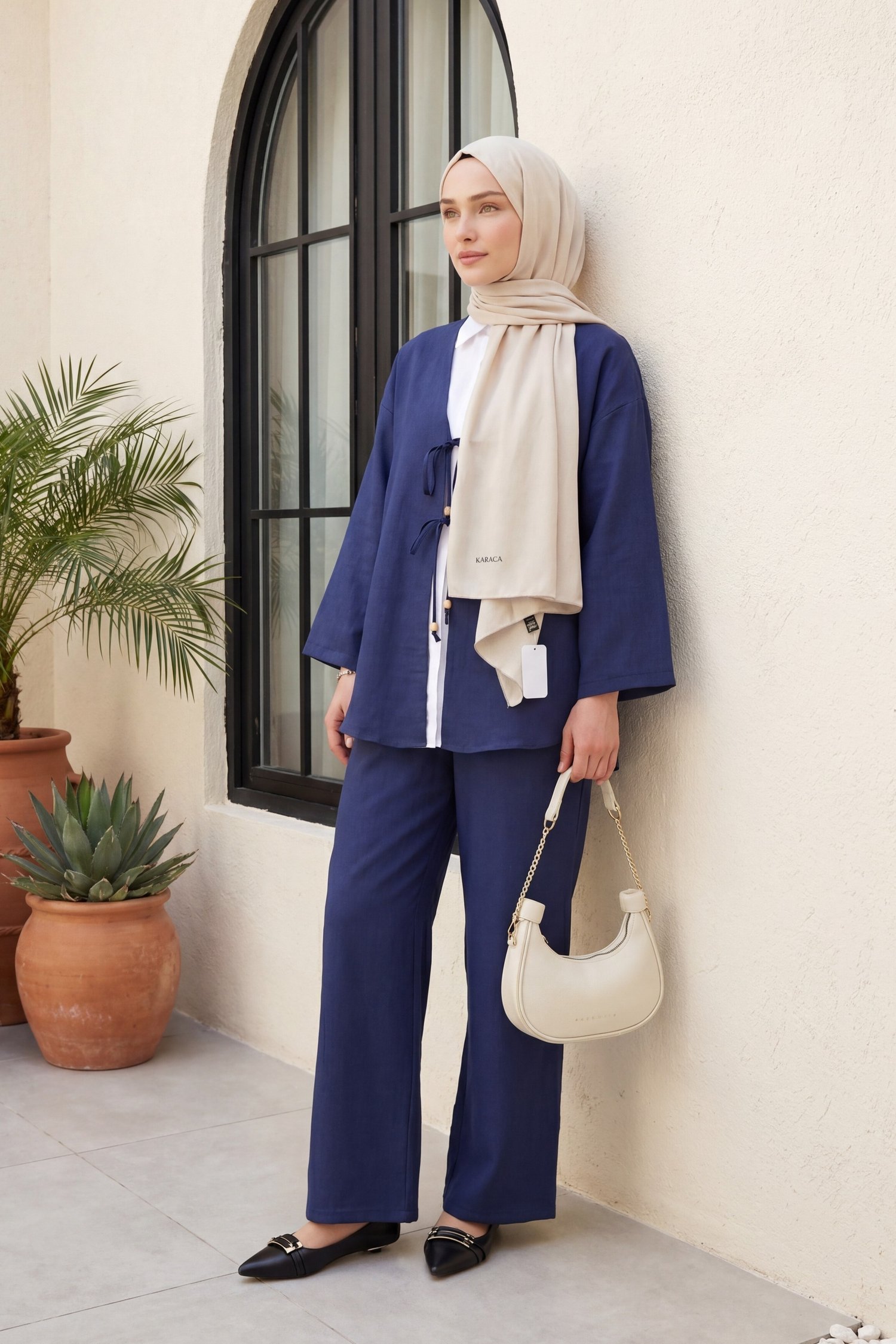 Önü Çift Bağlamalı Pantolonlu Kimono Takım -Laci