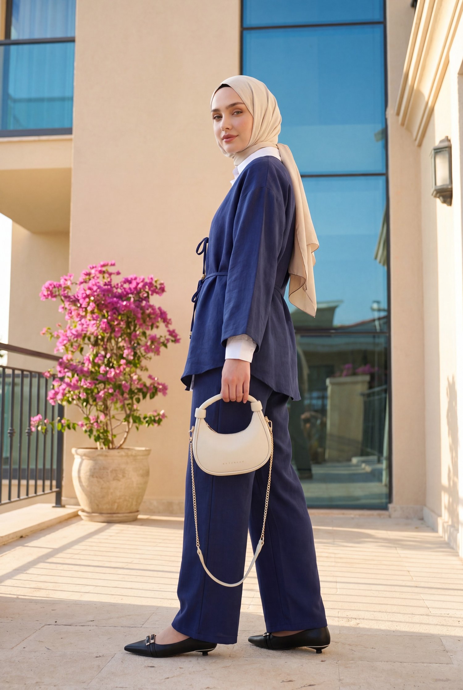Önü Çift Bağlamalı Pantolonlu Kimono Takım -Laci