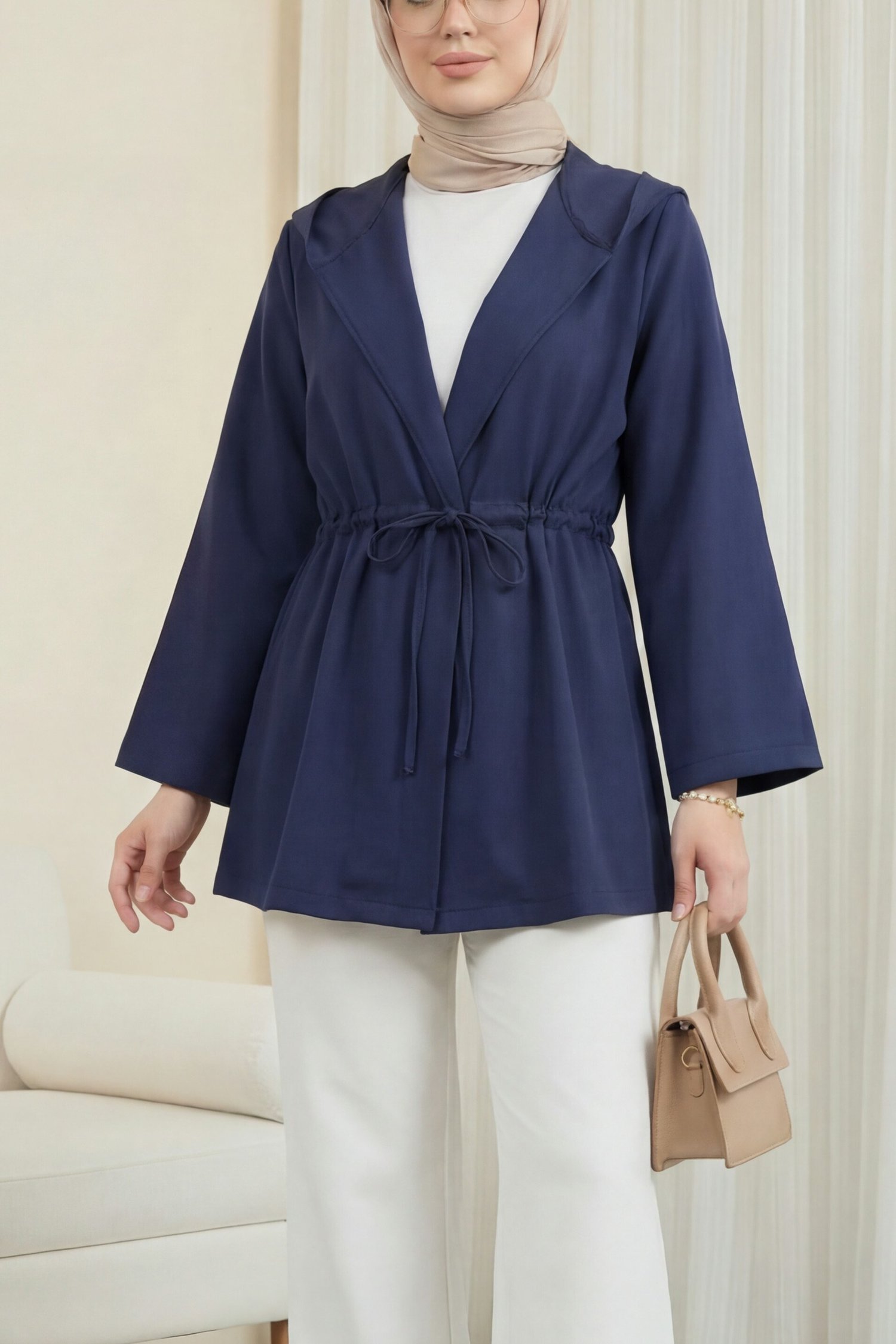 Önü Tünel Bağcıklı Scuba Kimono -Laci