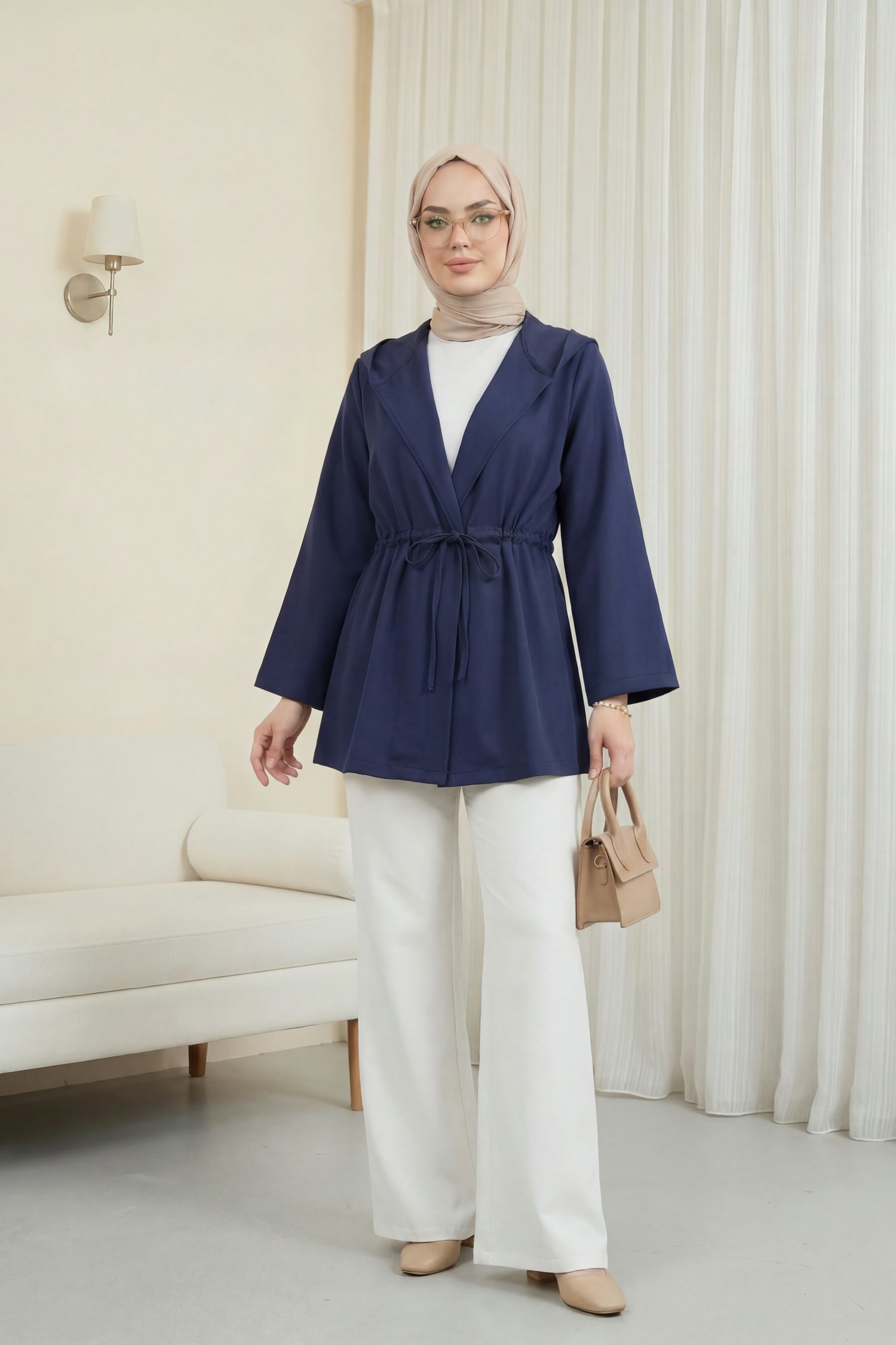 Önü Tünel Bağcıklı Scuba Kimono -Laci