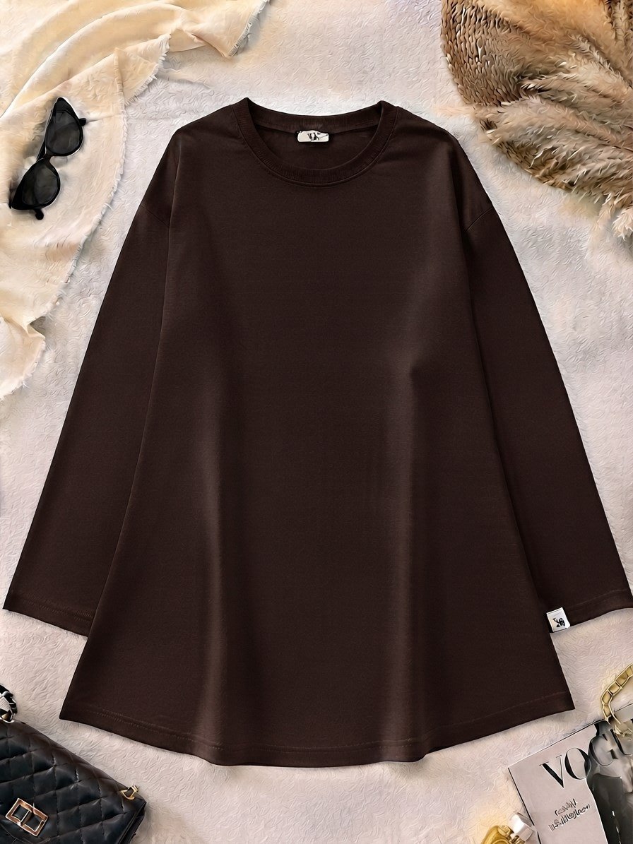 Oversize Basic Tunik - Kahve