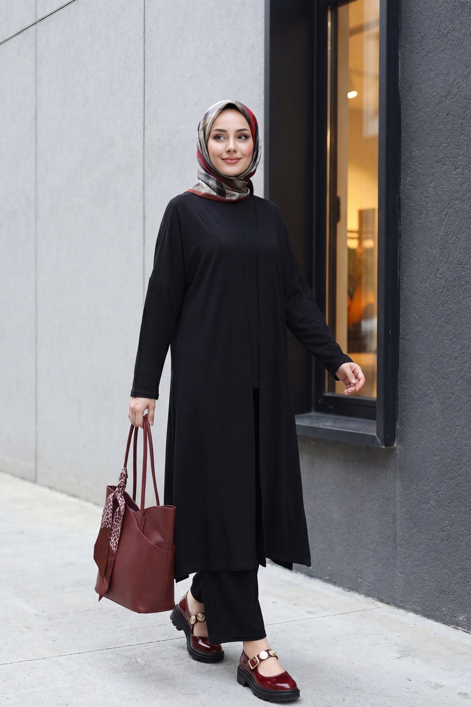 Pantolonu Cepli Likralı Oversize Üçlü Sendy Takım  -Siyah