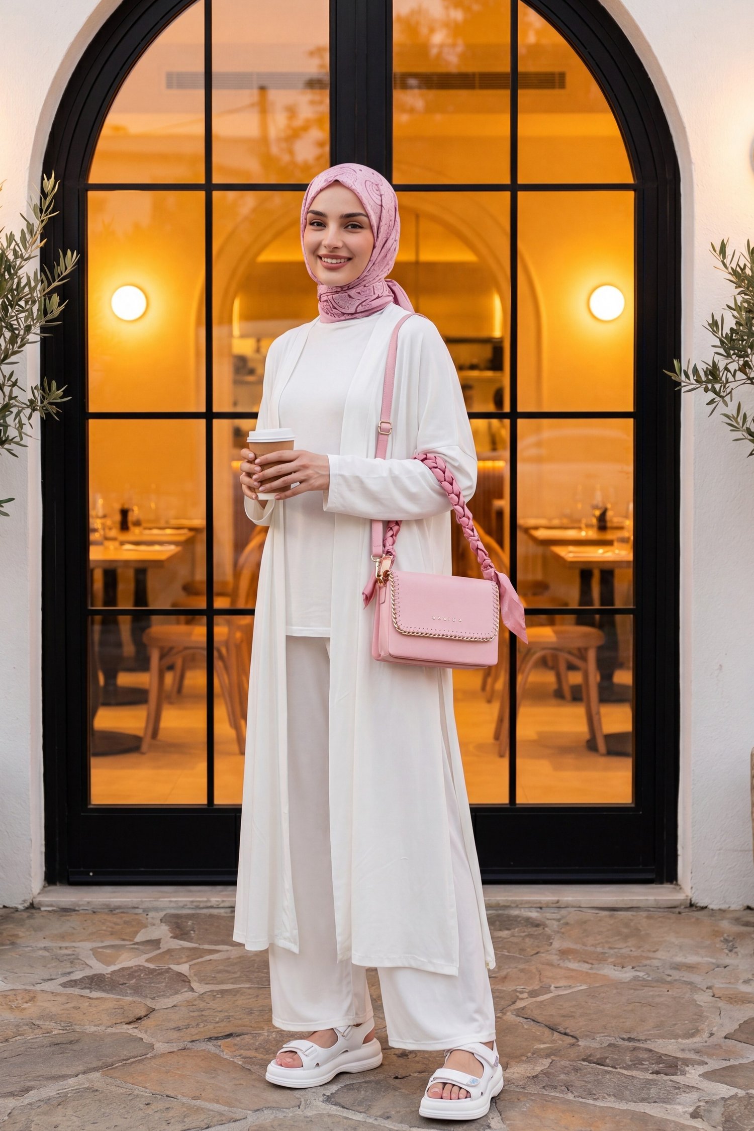 Pantolonu Cepli Likralı Oversize Üçlü Sendy Takım  -Beyaz