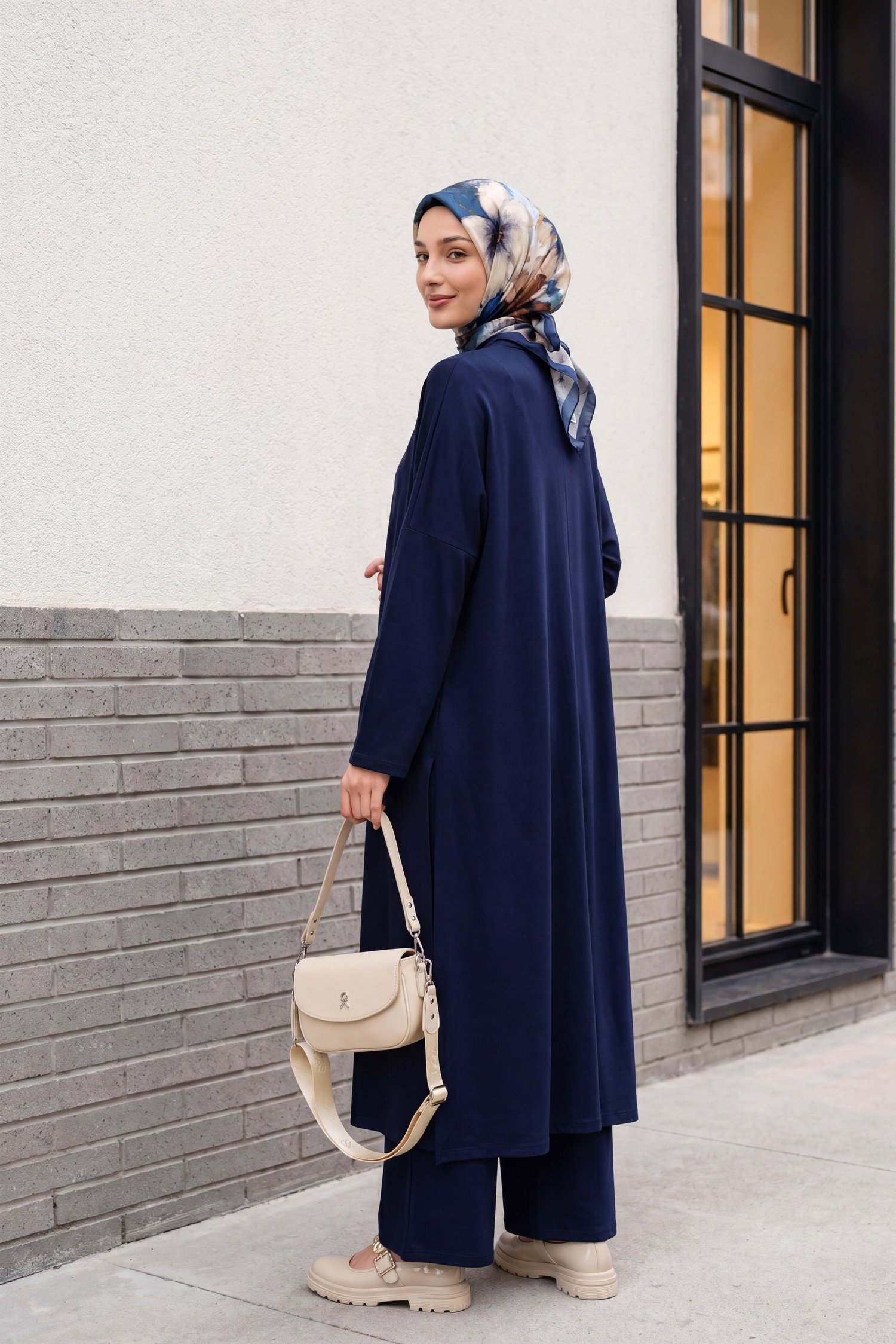 Pantolonu Cepli Likralı Oversize Üçlü Sendy Takım  -Lacivert