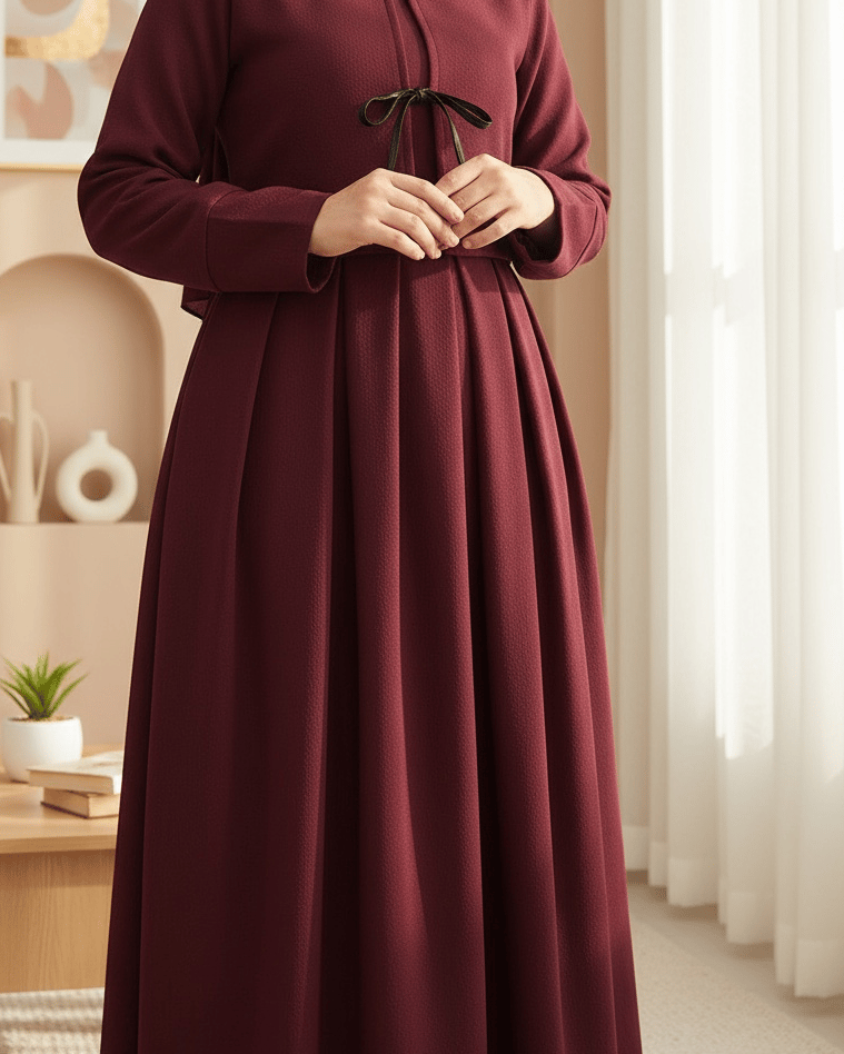 Pileli Fermuarlı Kaşe Etek  -Bordo