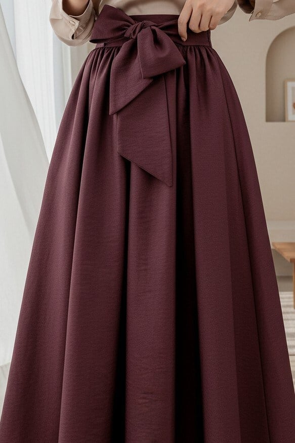 Piliseli Kemerli Paraşüt Etek   -Bordo