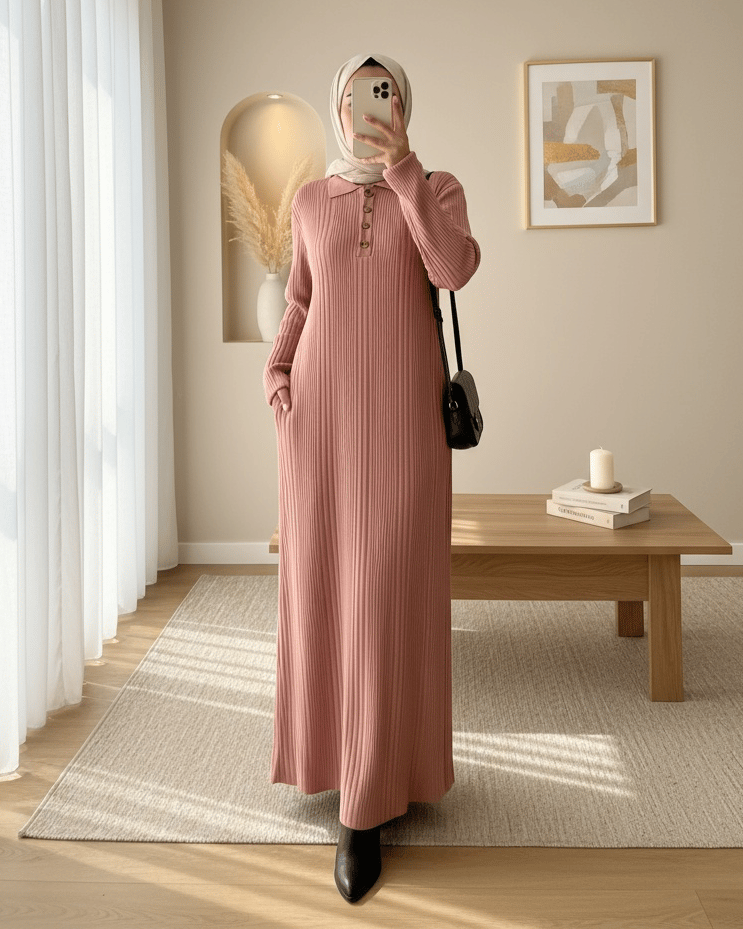 Polo Yaka Düğmeli Triko Elbise -G.Kurusu