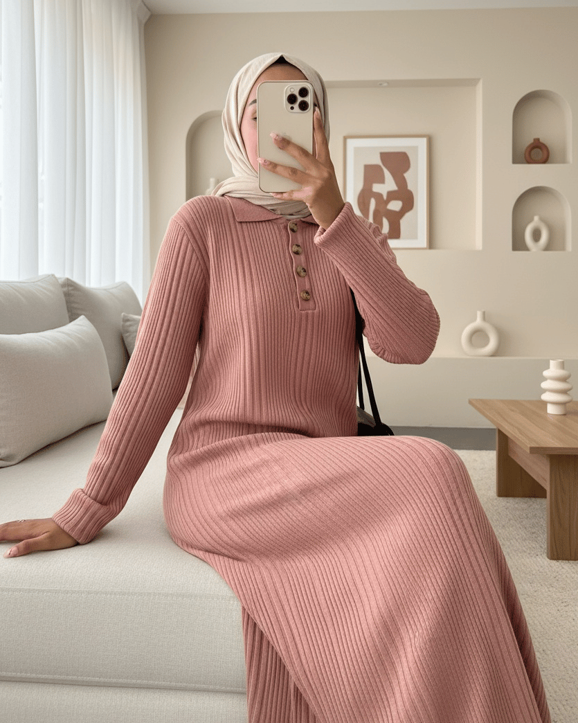 Polo Yaka Düğmeli Triko Elbise -G.Kurusu