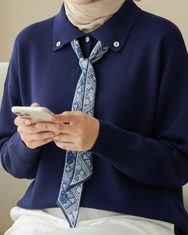 Polo Yaka Fularlı Yırtmaçlı Salaş Triko Tunik  -Laci