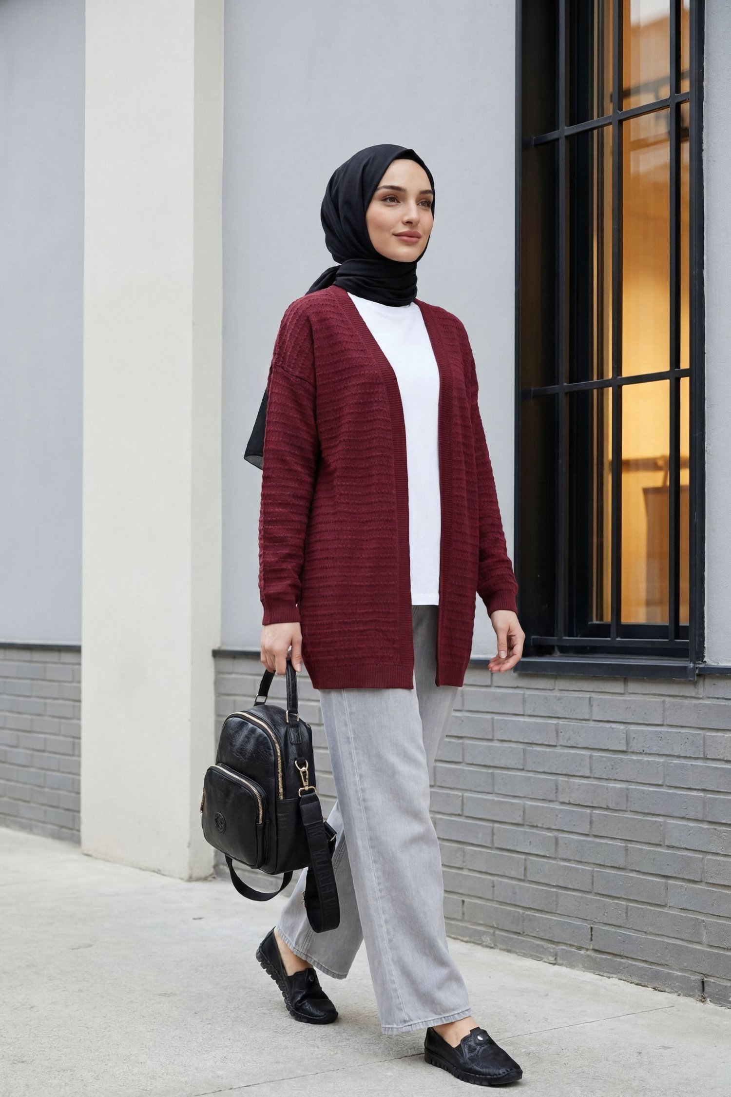 Ponpon Detaylı İnce Triko Hırka -Bordo