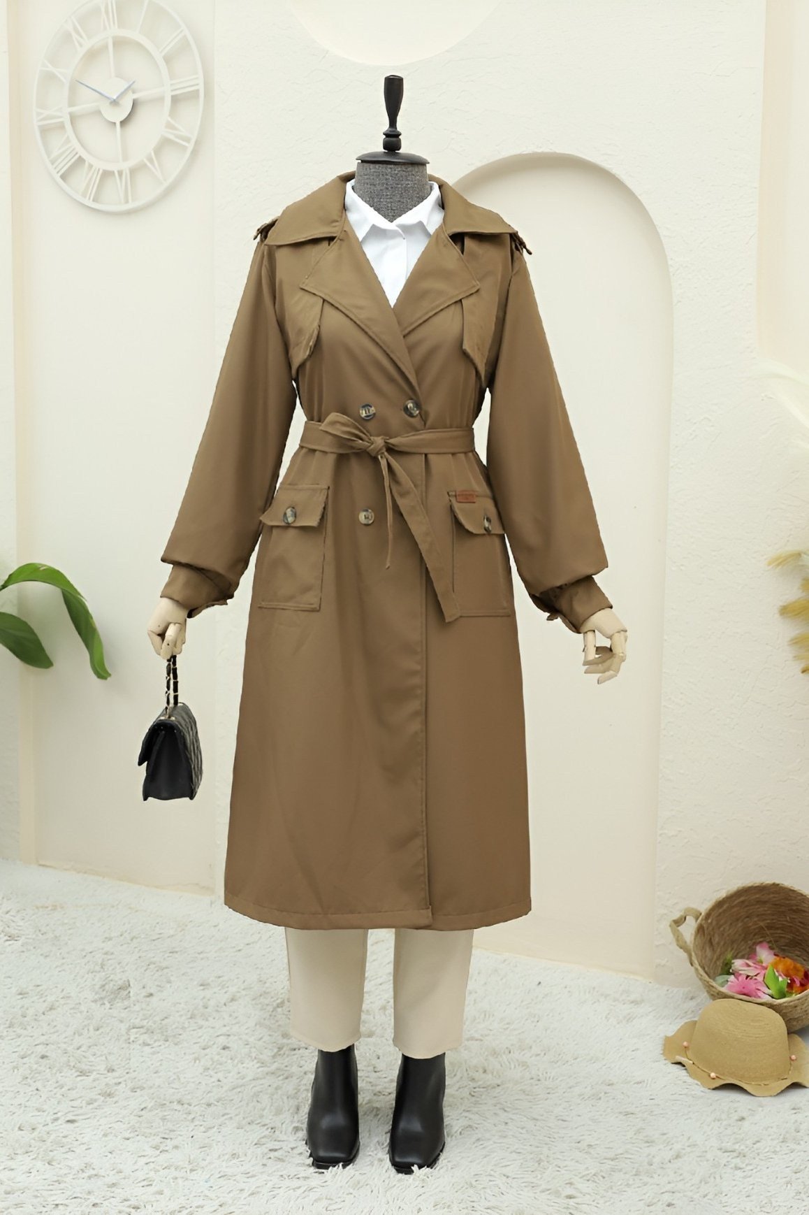Torba Cepli Bolero Detaylı Trençkot -Taba