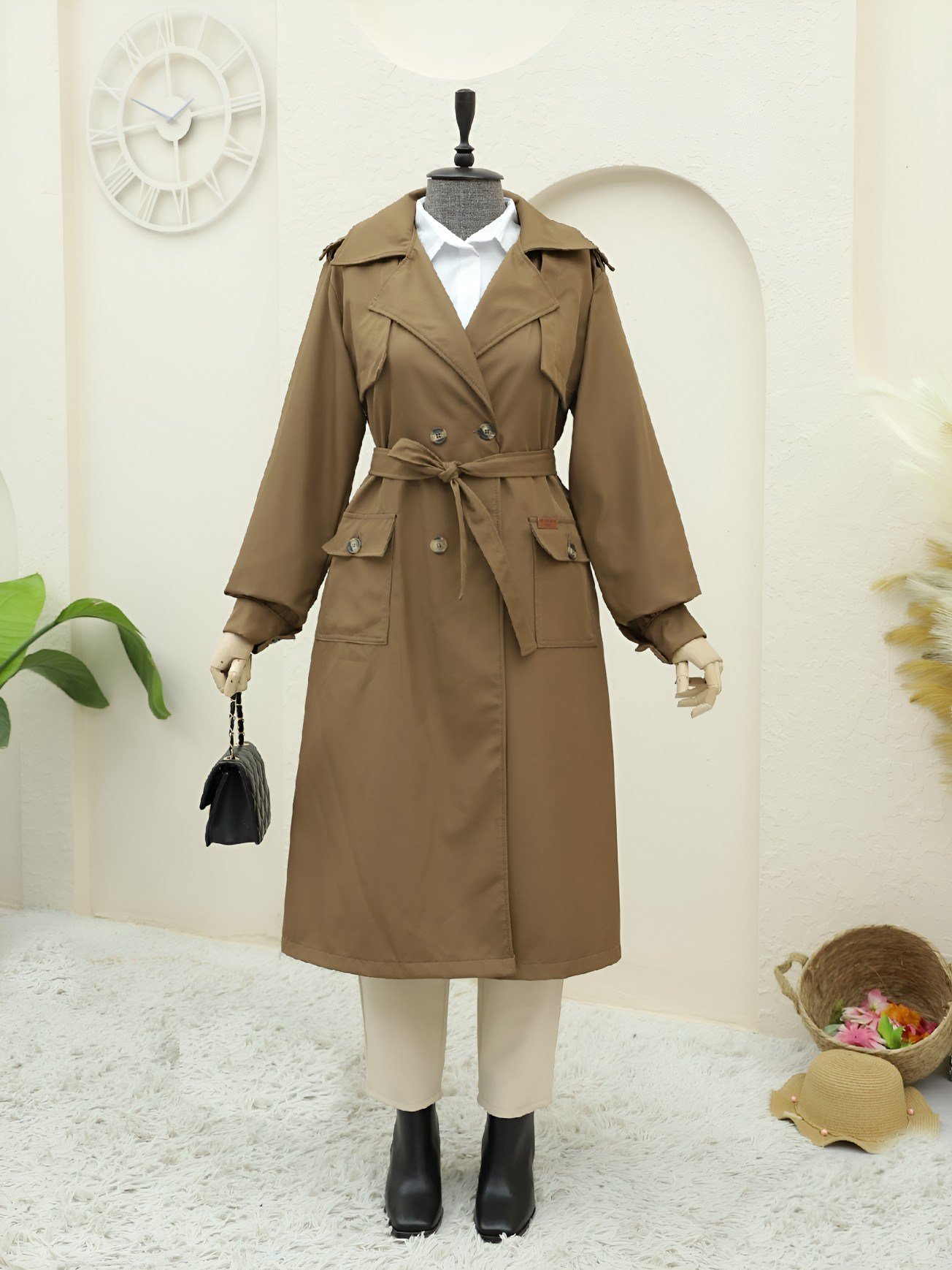 Torba Cepli Bolero Detaylı Trençkot -Taba