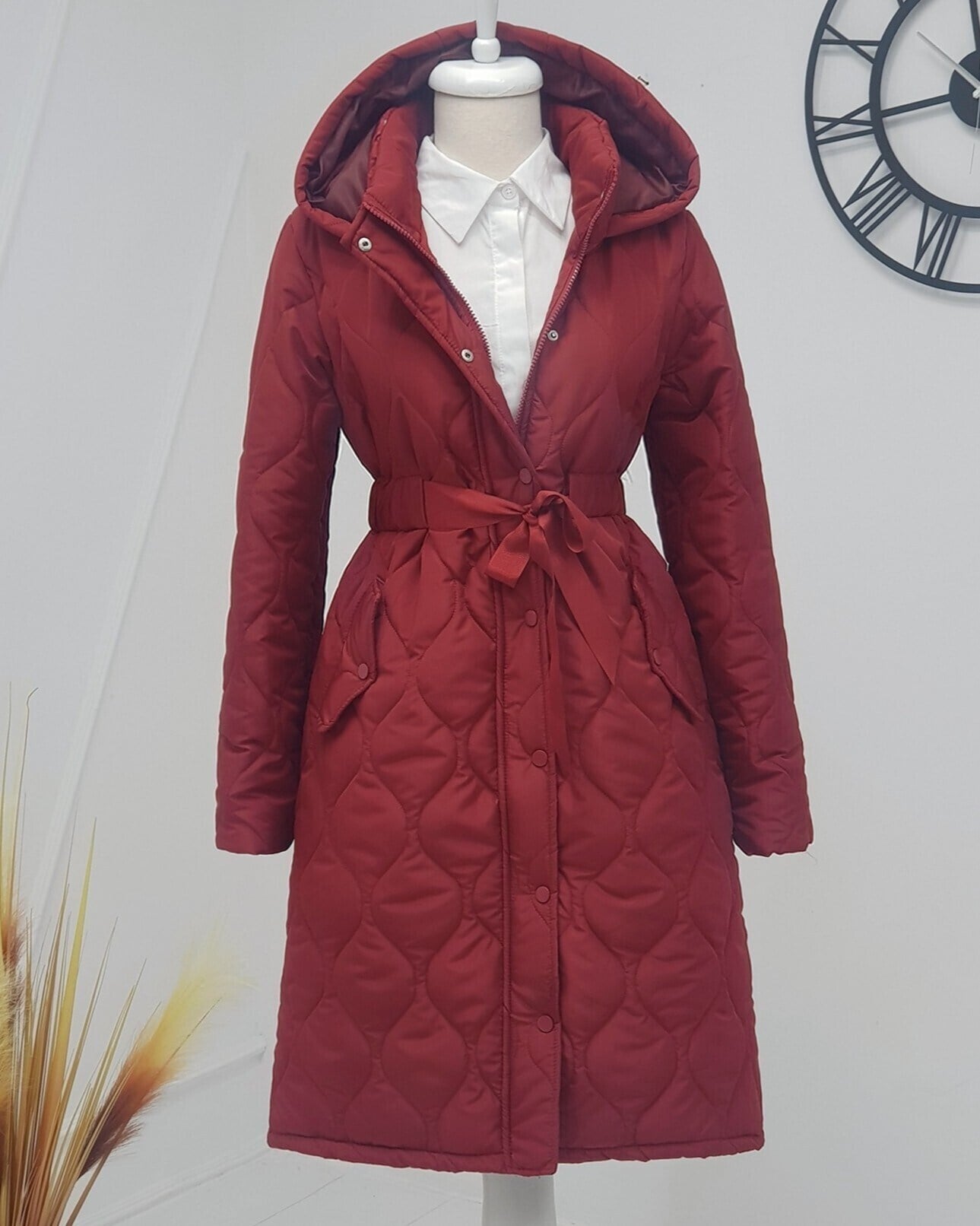 Tünel Bağcıklı Cepleri Çıtçıtlı Kapitone Mont  -Bordo