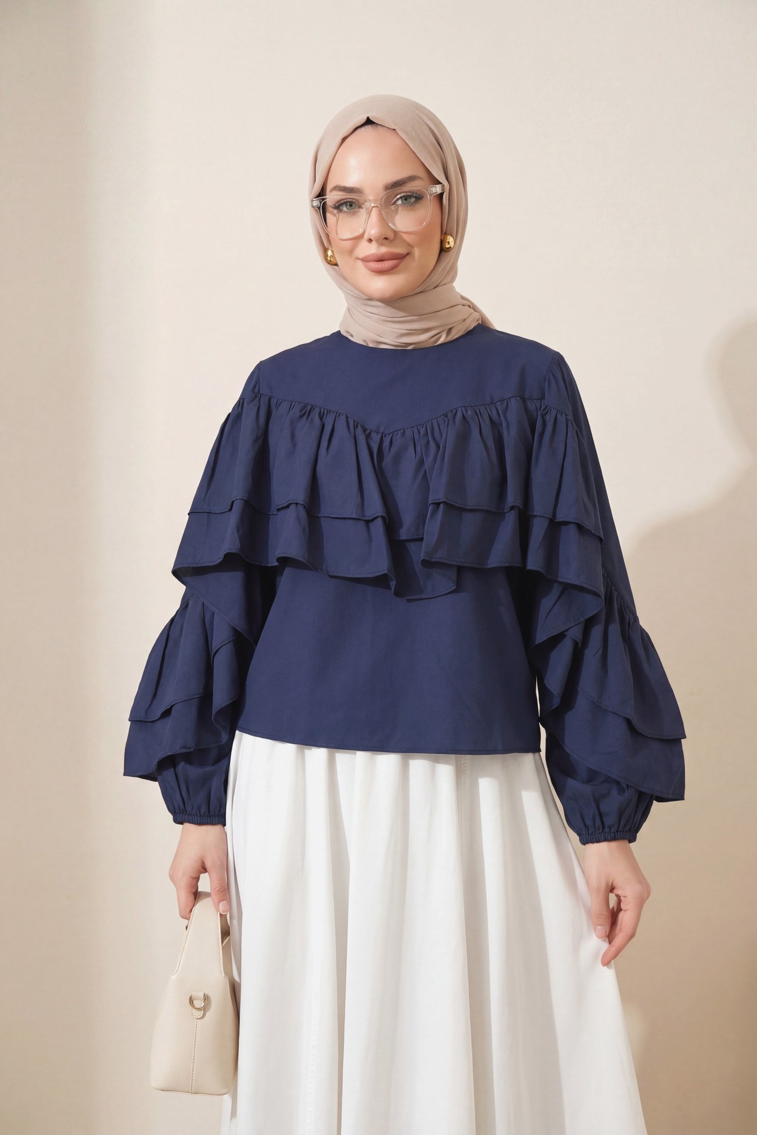 Volanlı Kolu Lastikli Bluz -Laci