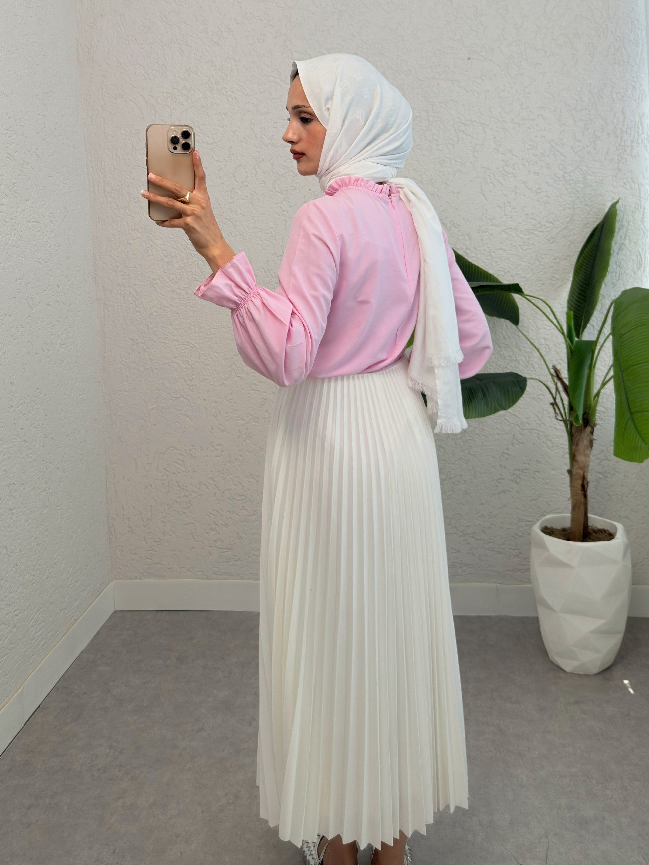 Yakası Büzgülü Bluz     -Pembe