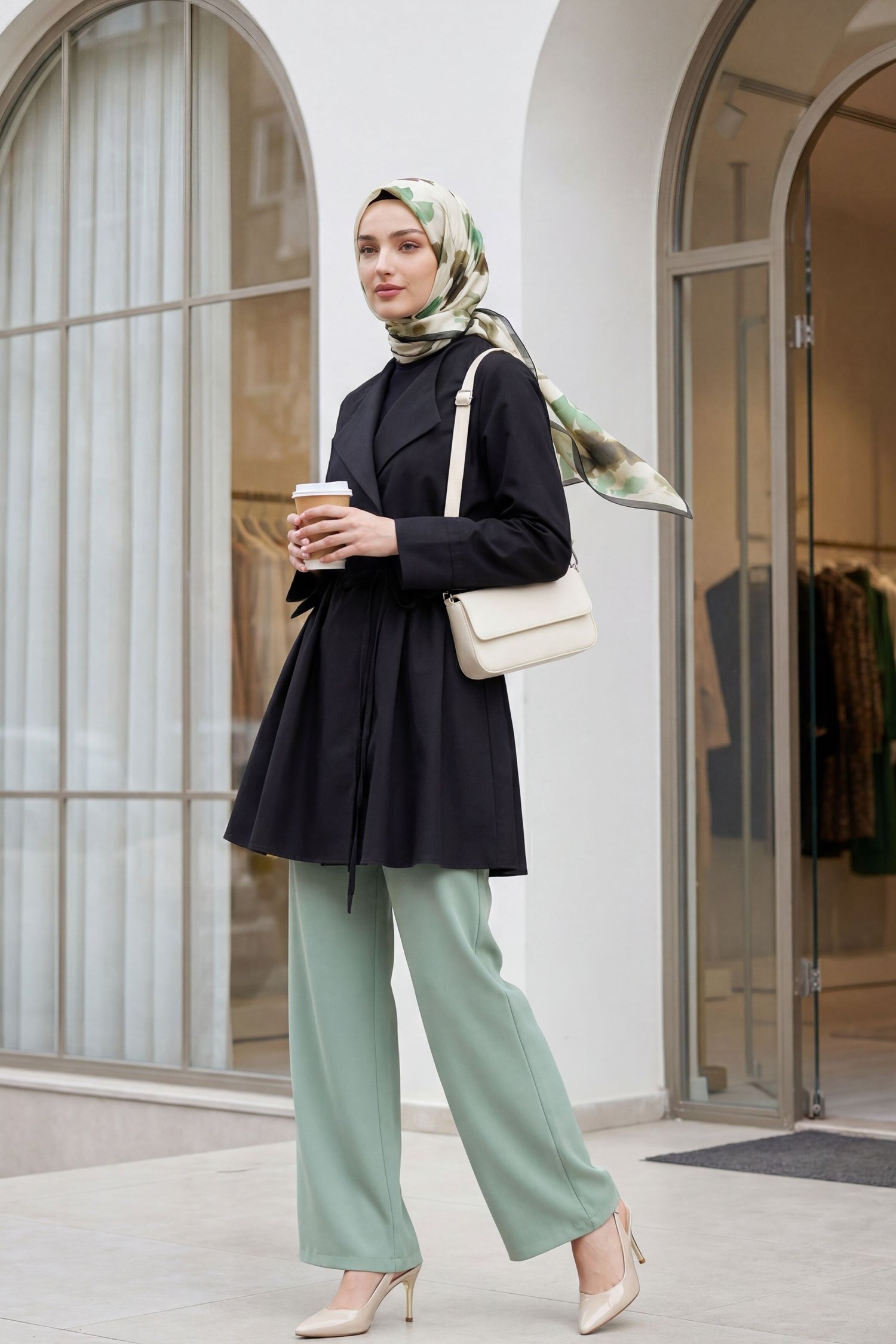 Yan Bağcıklı Kol Manşeti Yırtmaçlı Kimono -Siyah